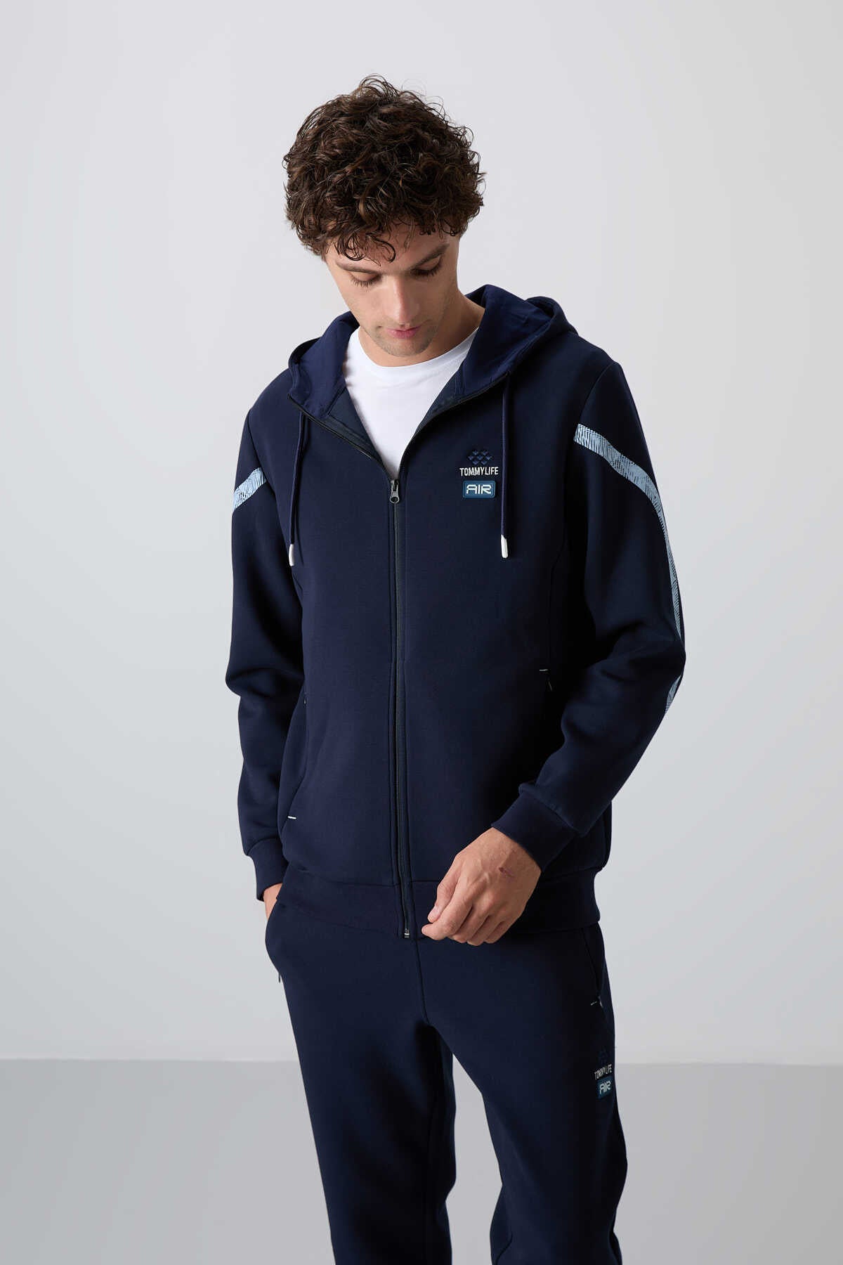 Tommylife Toptan Comfort Fit Baskılı Erkek Eşofman Takım 85236 İndigo