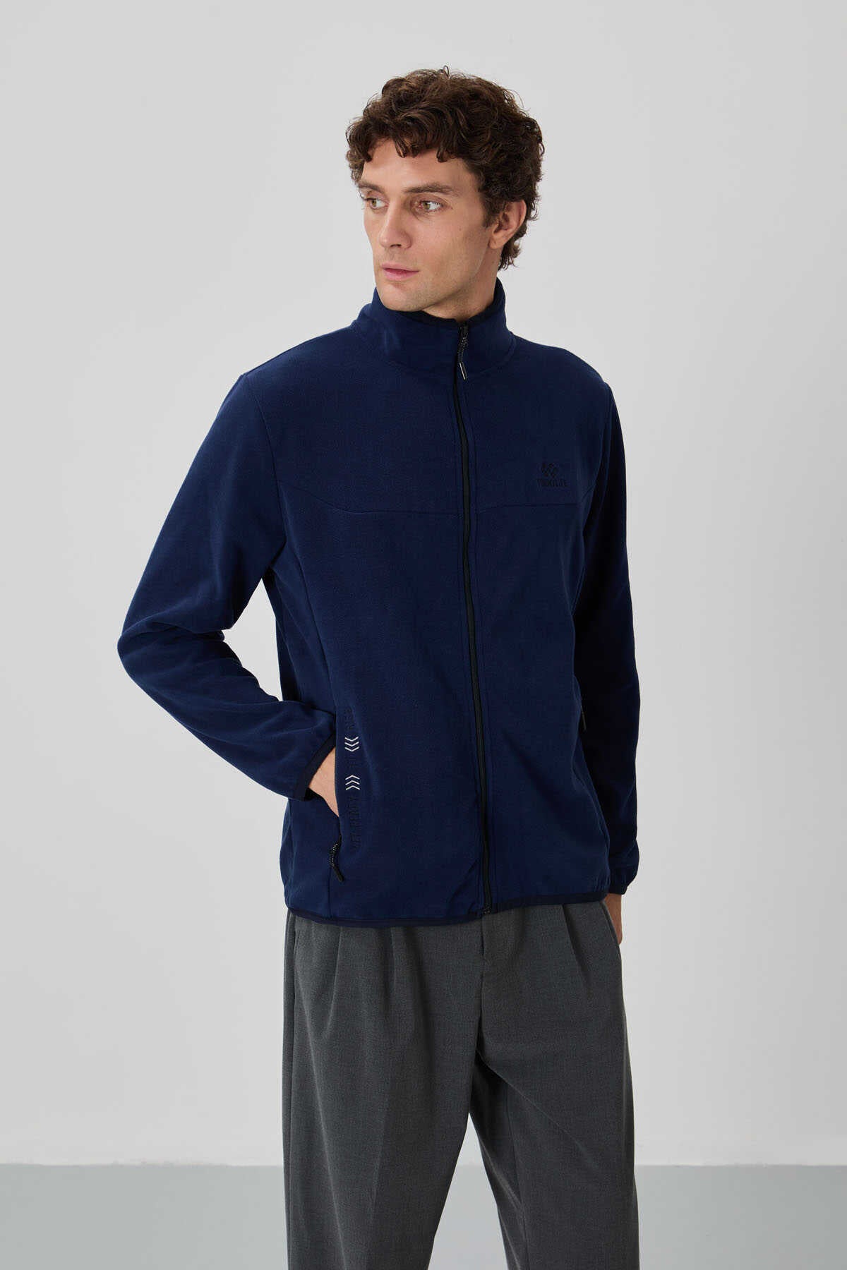 Tommylife Toptan Dik Yaka Standart Kalıp Fermuarlı Erkek Polar Sweatshirt 87992 Siyah
