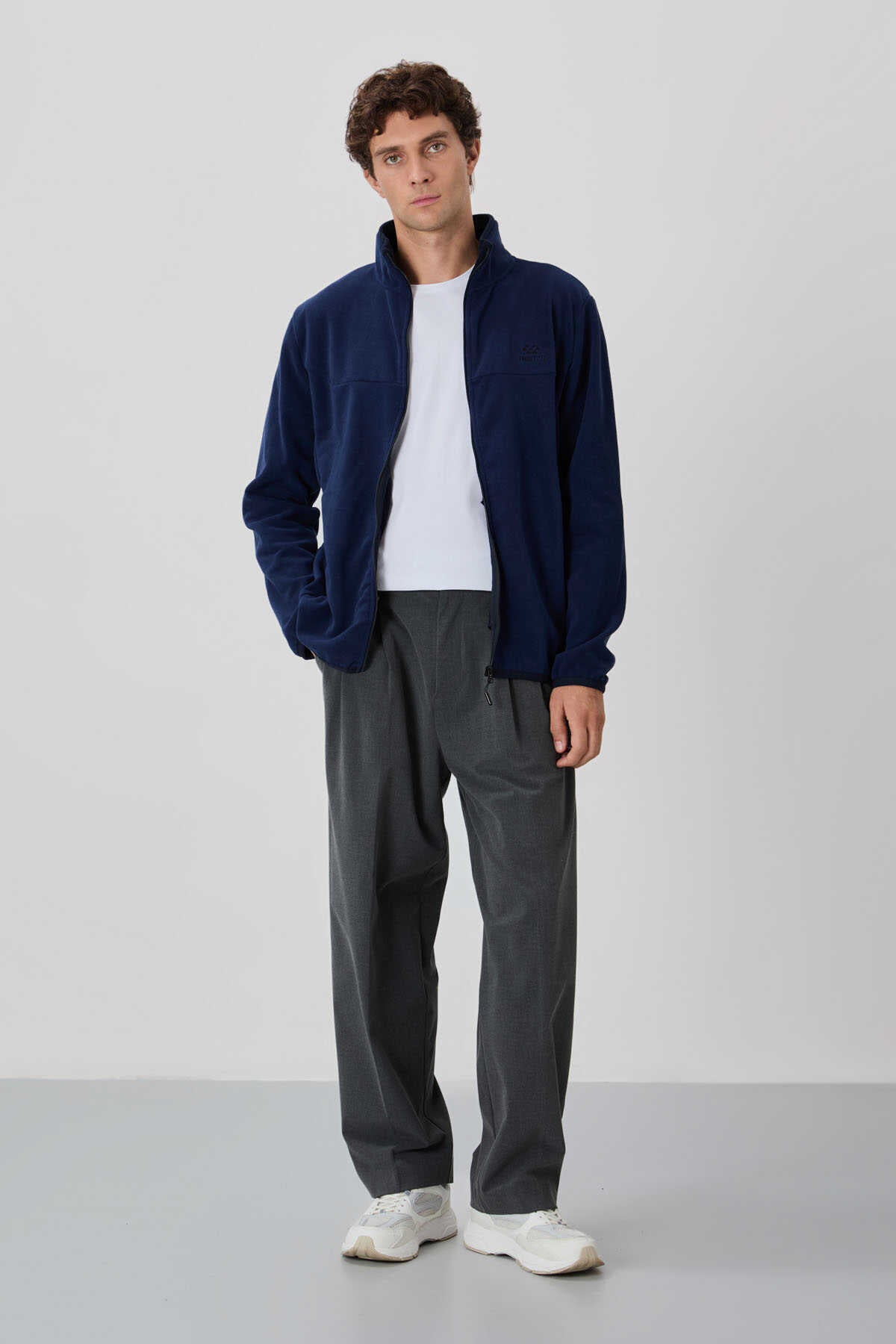 Tommylife Toptan Dik Yaka Standart Kalıp Fermuarlı Erkek Polar Sweatshirt 87992 Siyah