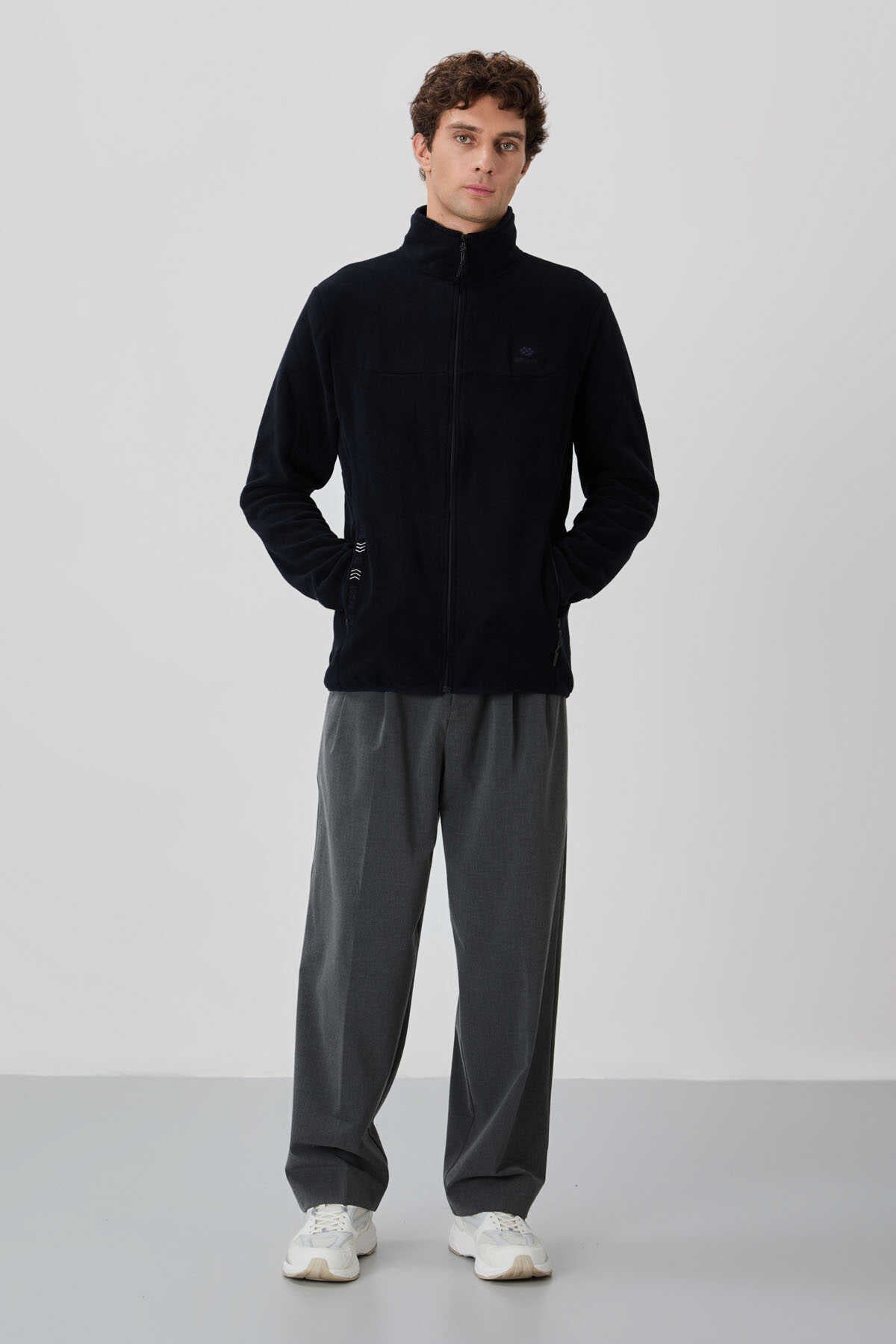 Tommylife Toptan Dik Yaka Standart Kalıp Fermuarlı Erkek Polar Sweatshirt 87992 Siyah
