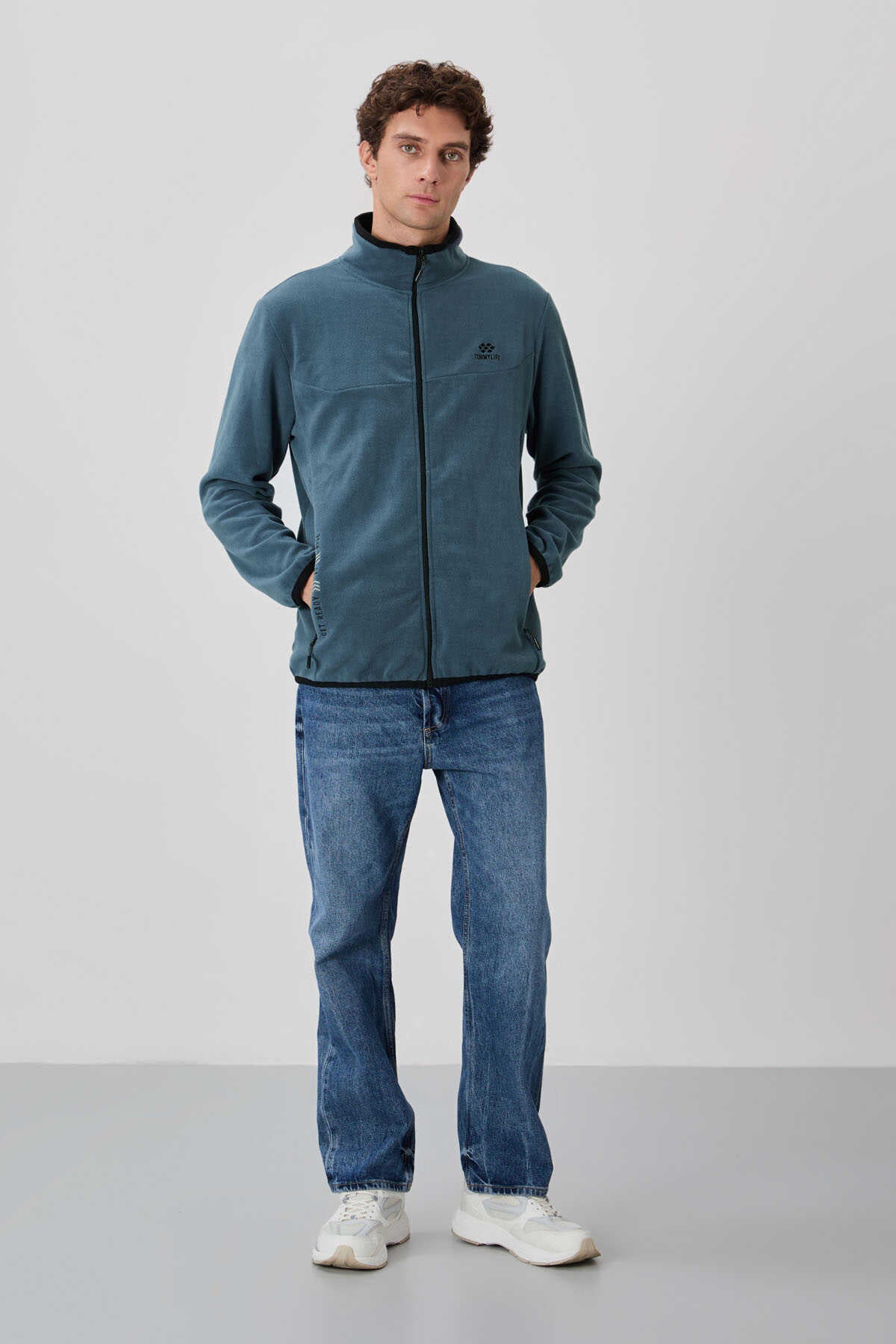 Tommylife Toptan Dik Yaka Standart Kalıp Fermuarlı Erkek Polar Sweatshirt 87992 Siyah