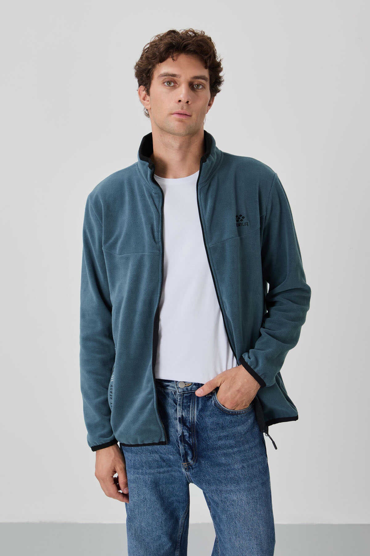 Tommylife Toptan Dik Yaka Standart Kalıp Fermuarlı Erkek Polar Sweatshirt 87992 Siyah