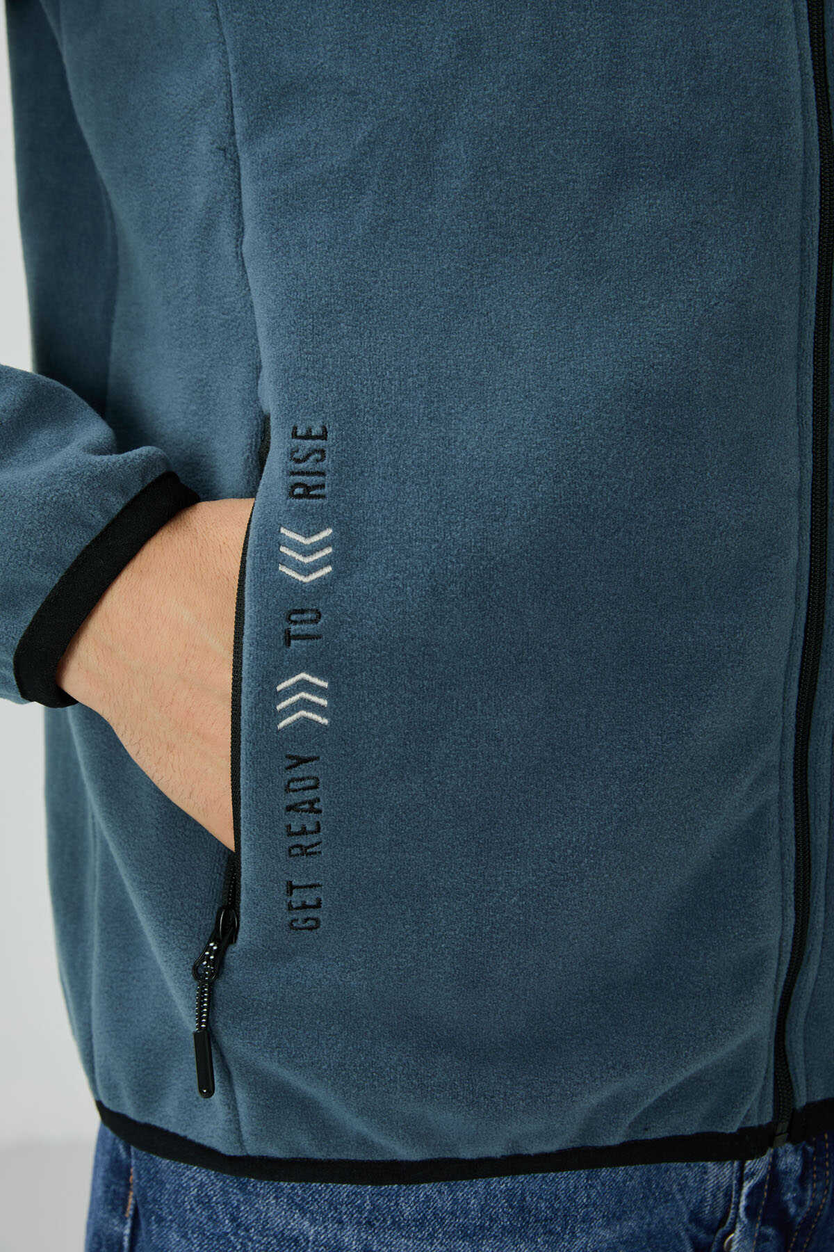 Tommylife Toptan Dik Yaka Standart Kalıp Fermuarlı Erkek Polar Sweatshirt 87992 Siyah