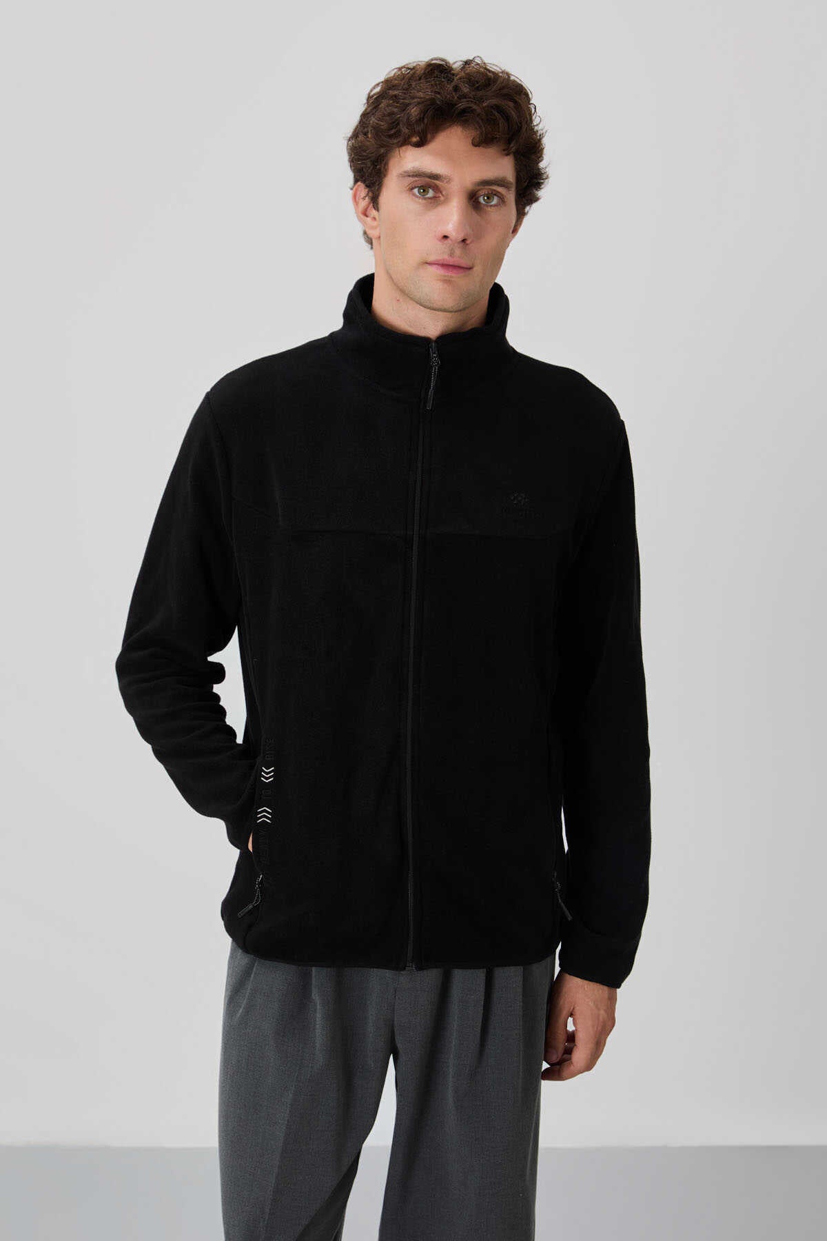 Tommylife Toptan Dik Yaka Standart Kalıp Fermuarlı Erkek Polar Sweatshirt 87992 Siyah