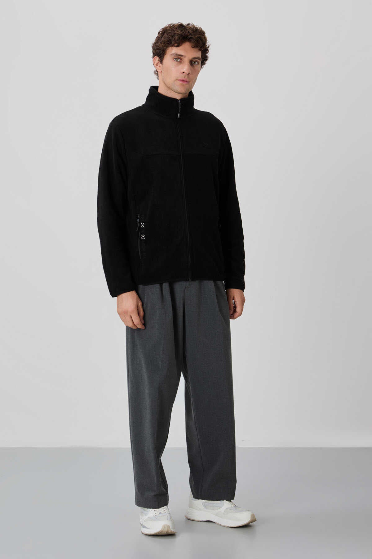 Tommylife Toptan Dik Yaka Standart Kalıp Fermuarlı Erkek Polar Sweatshirt 87992 Siyah