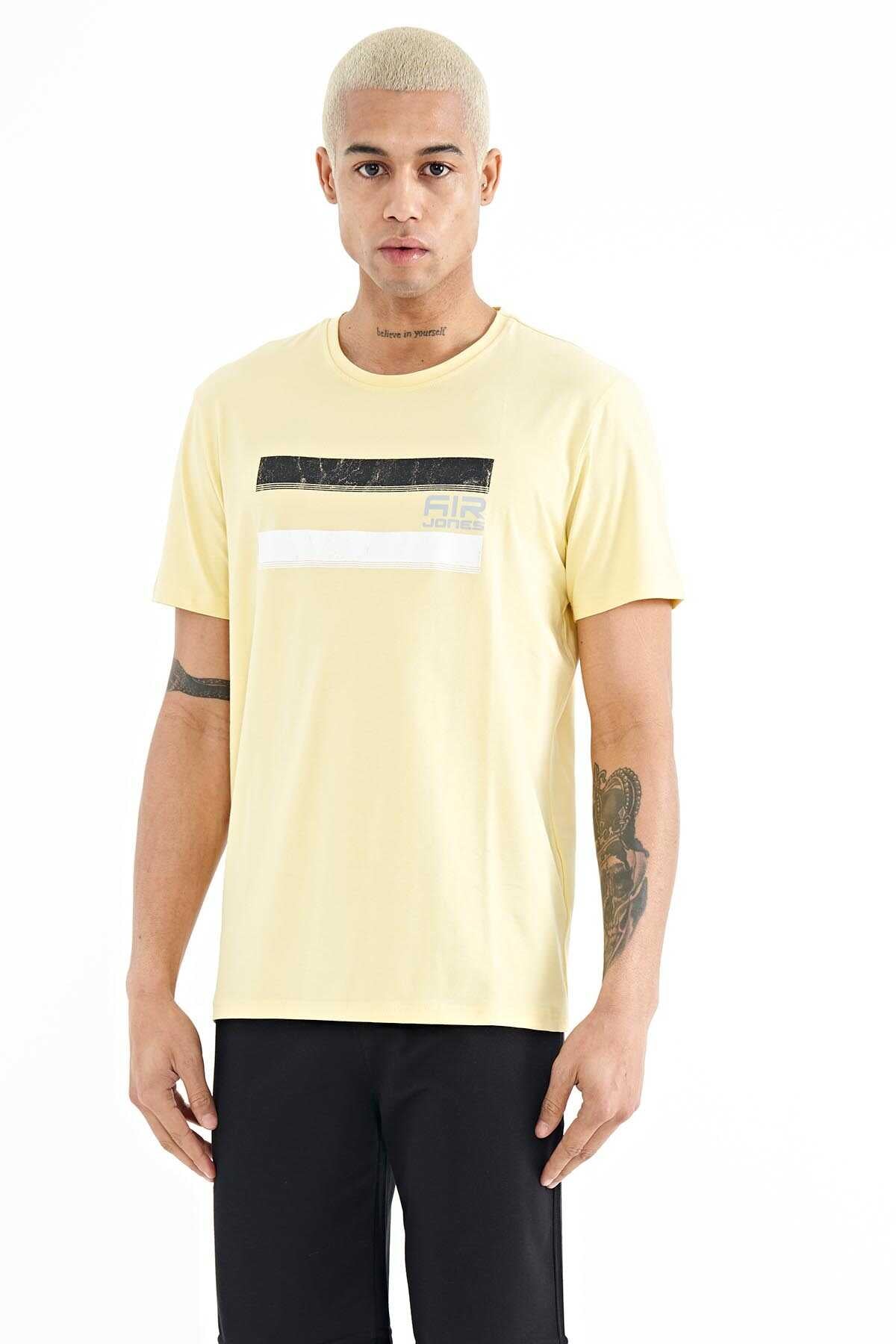 Tommylife Wholesale Donald Crew Neck Standard Fit Printed Men's T-Shirt 88217 Yellow