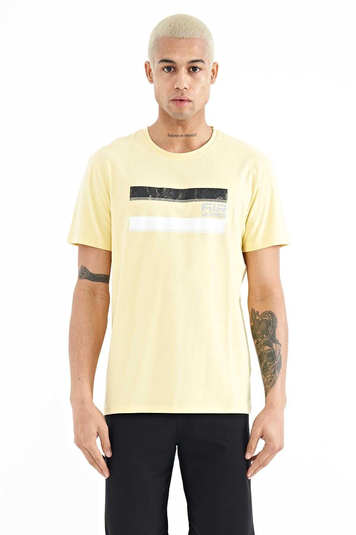 Tommylife Wholesale Donald Crew Neck Standard Fit Printed Men's T-Shirt 88217 Yellow