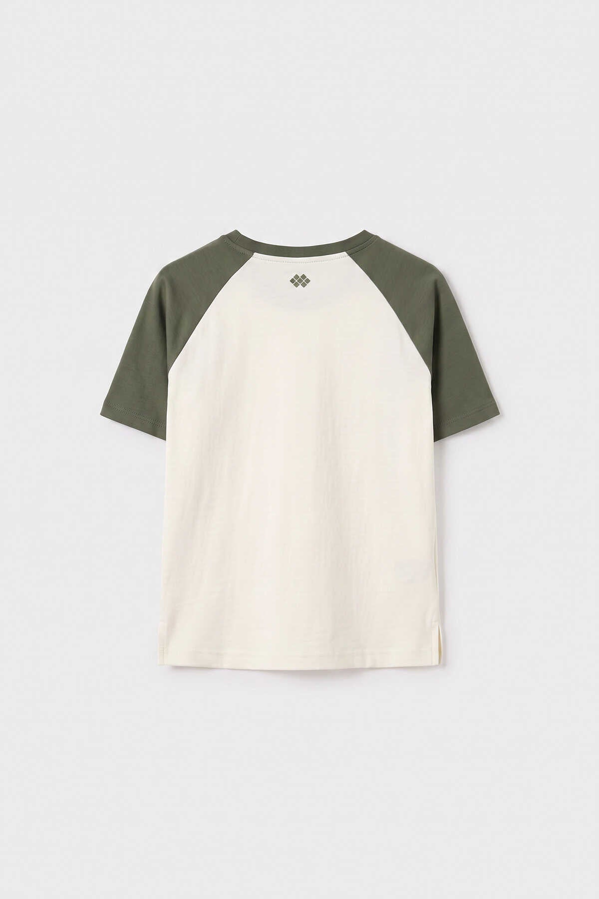 Tommylife Toptan Ekru-Haki Standart Fit Reglan Kollu Kız Çocuk T-Shirt - 75180