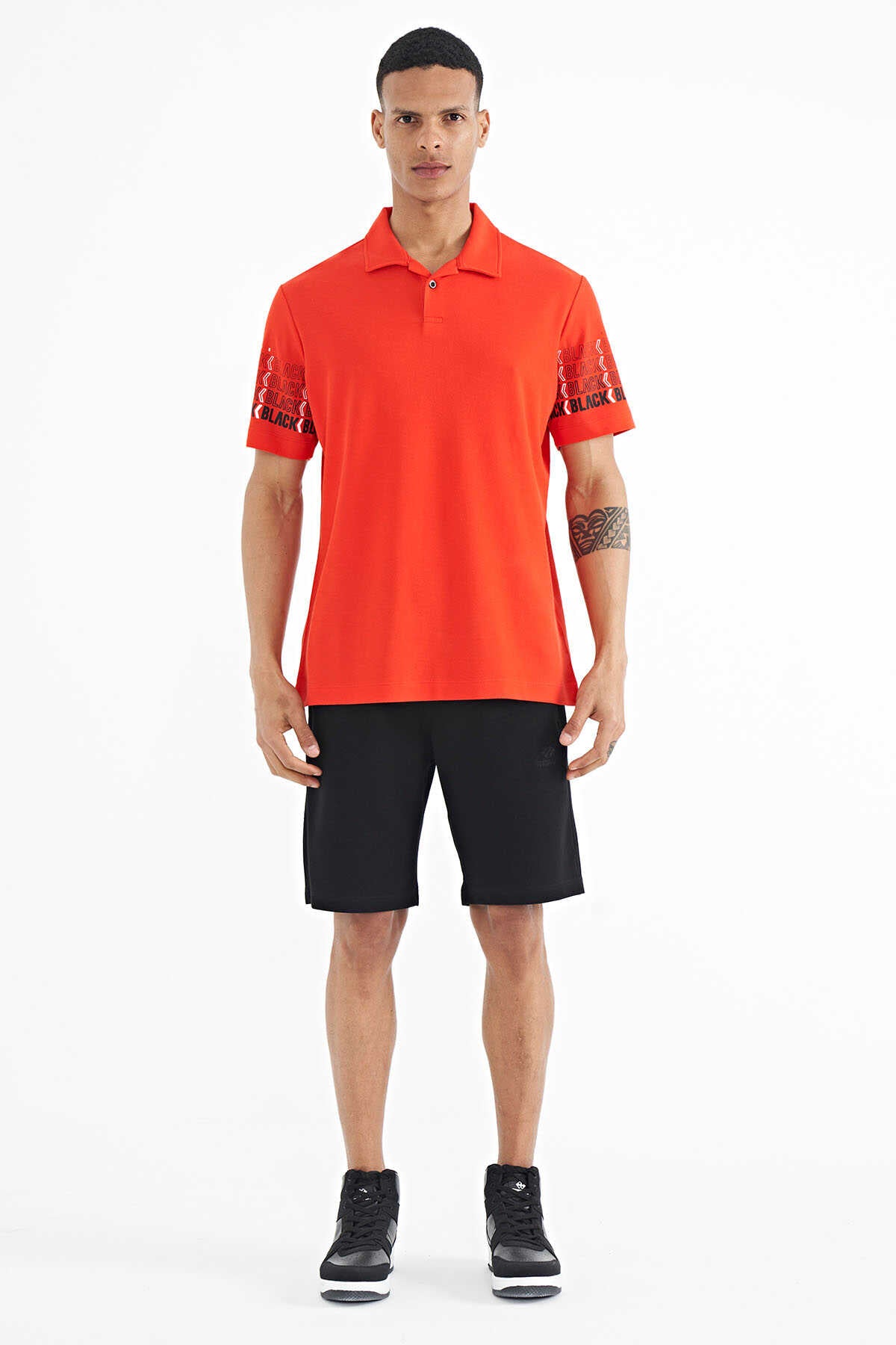 Tommylife Wholesale White Polo Neck Standard Fit Men's T-Shirt with Sleeve Print Detail - 88240