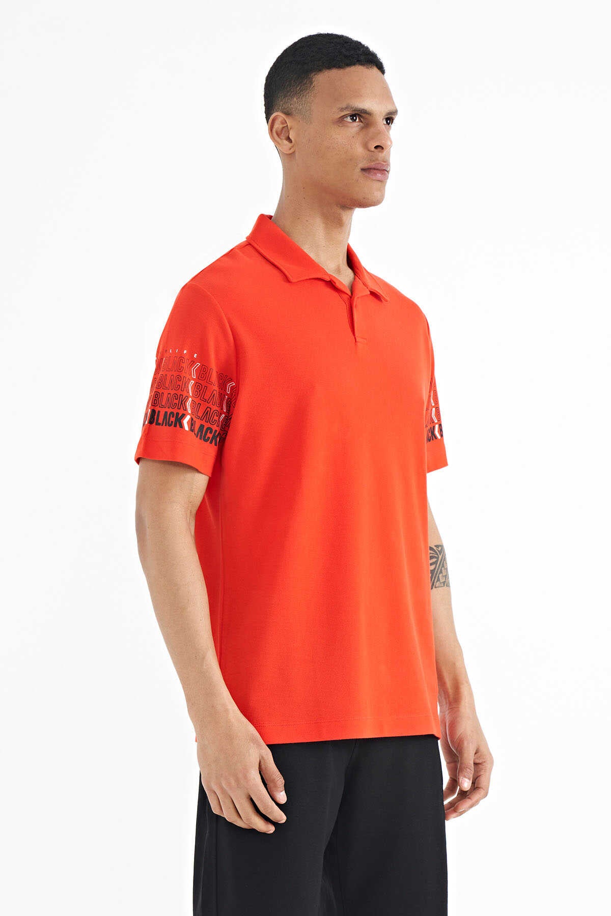 Tommylife Wholesale White Polo Neck Standard Fit Men's T-Shirt with Sleeve Print Detail - 88240