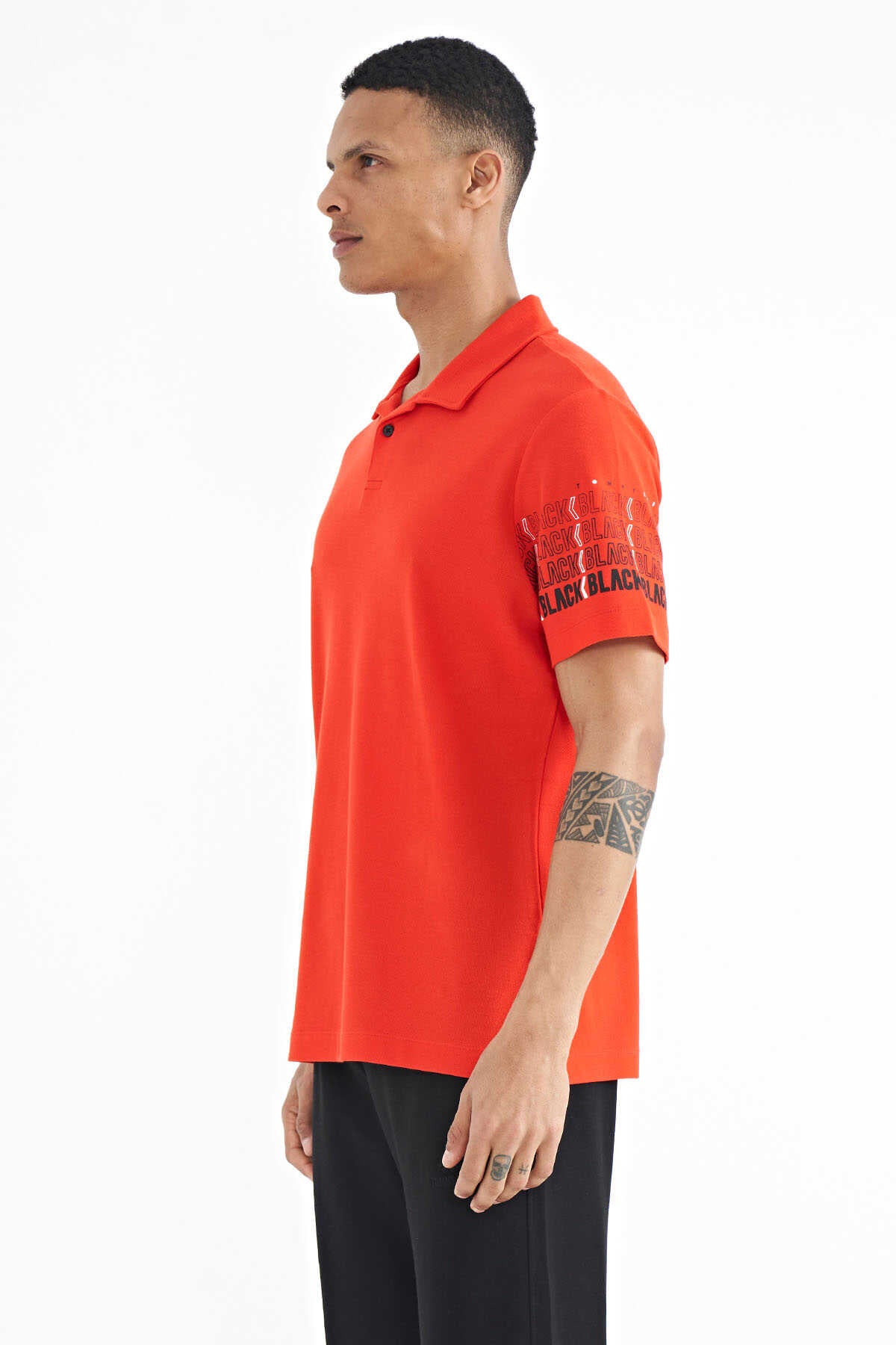 Tommylife Wholesale White Polo Neck Standard Fit Men's T-Shirt with Sleeve Print Detail - 88240