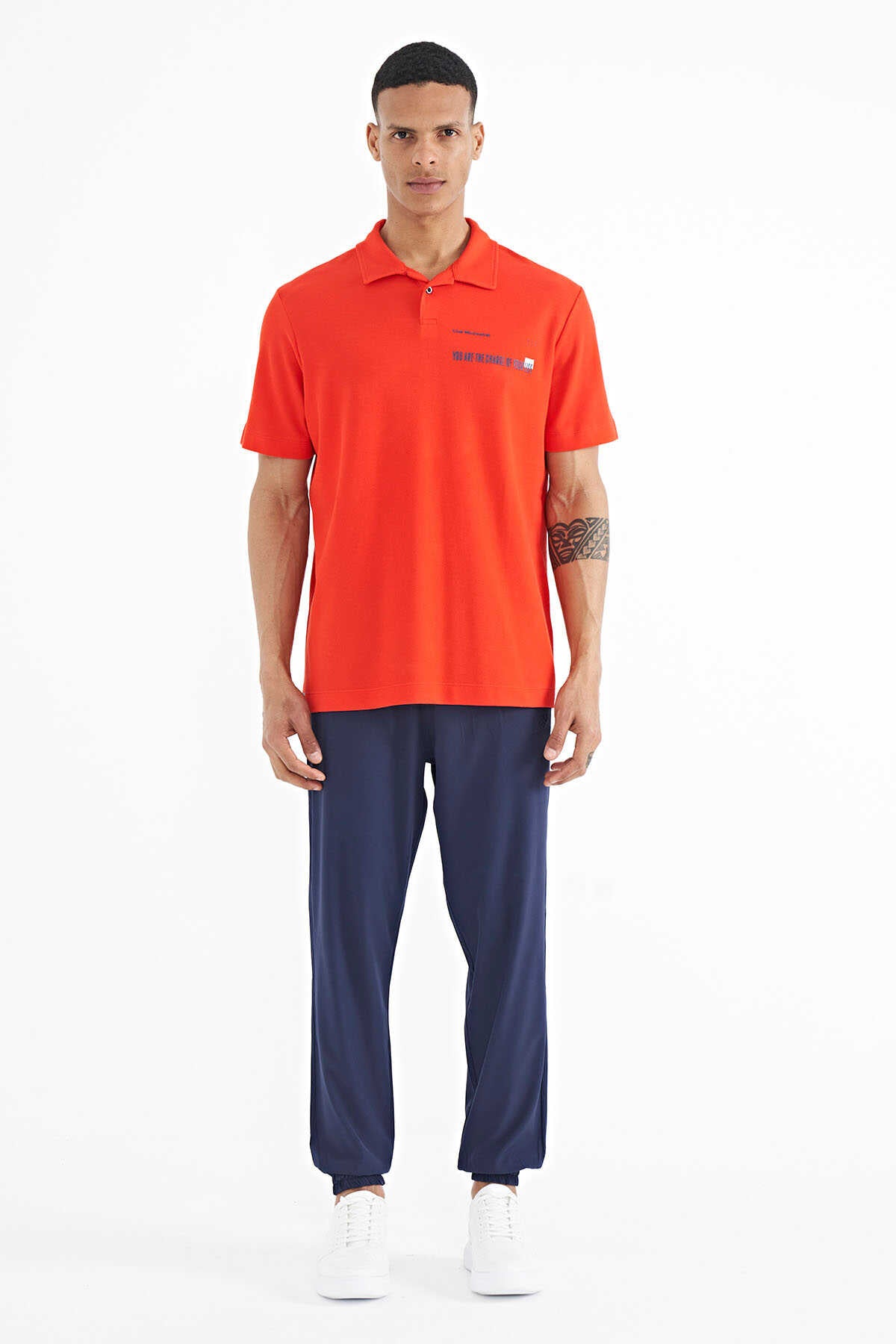 Tommylife Toptan Lacivert Yazı Baskılı Standart Form Polo Yaka Erkek T-Shirt - 88236