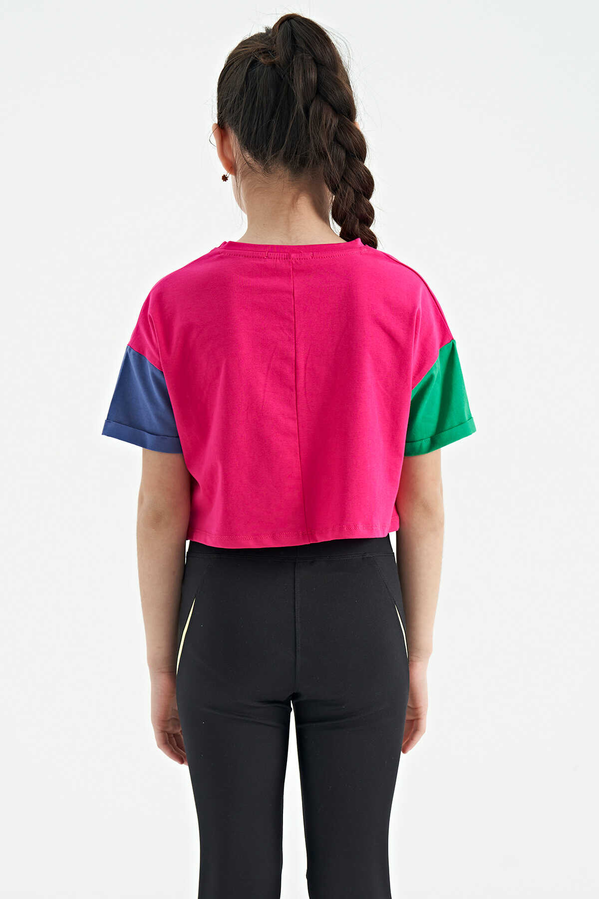 Tommylife Toptan Siyah Yazı Baskılı O Yaka Düşük Omuzlu Oversize Kız Çocuk T-Shirt - 75130