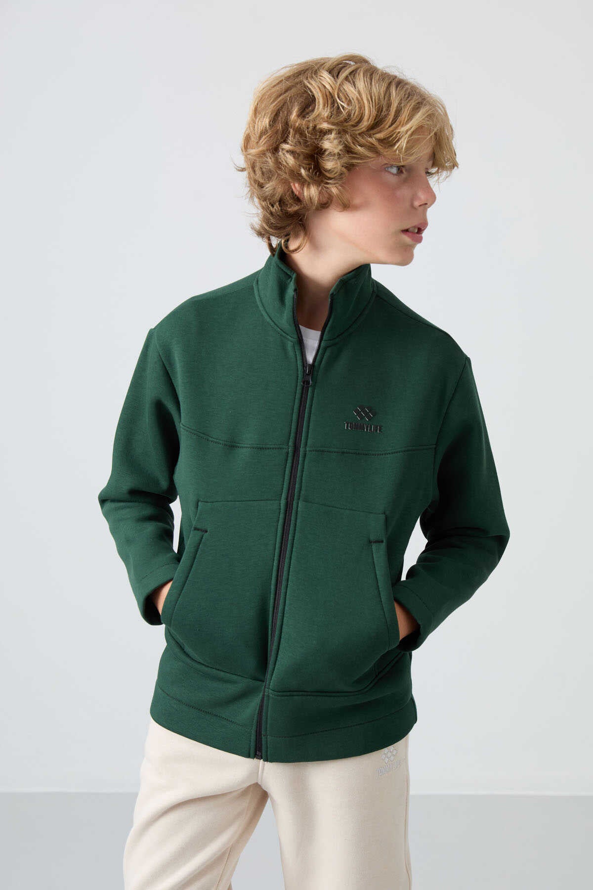 Tommylife Wholesale Waiter Size Stand Collar Standard Fit Basic Boys' Sweatshirt 11245 Pine Green