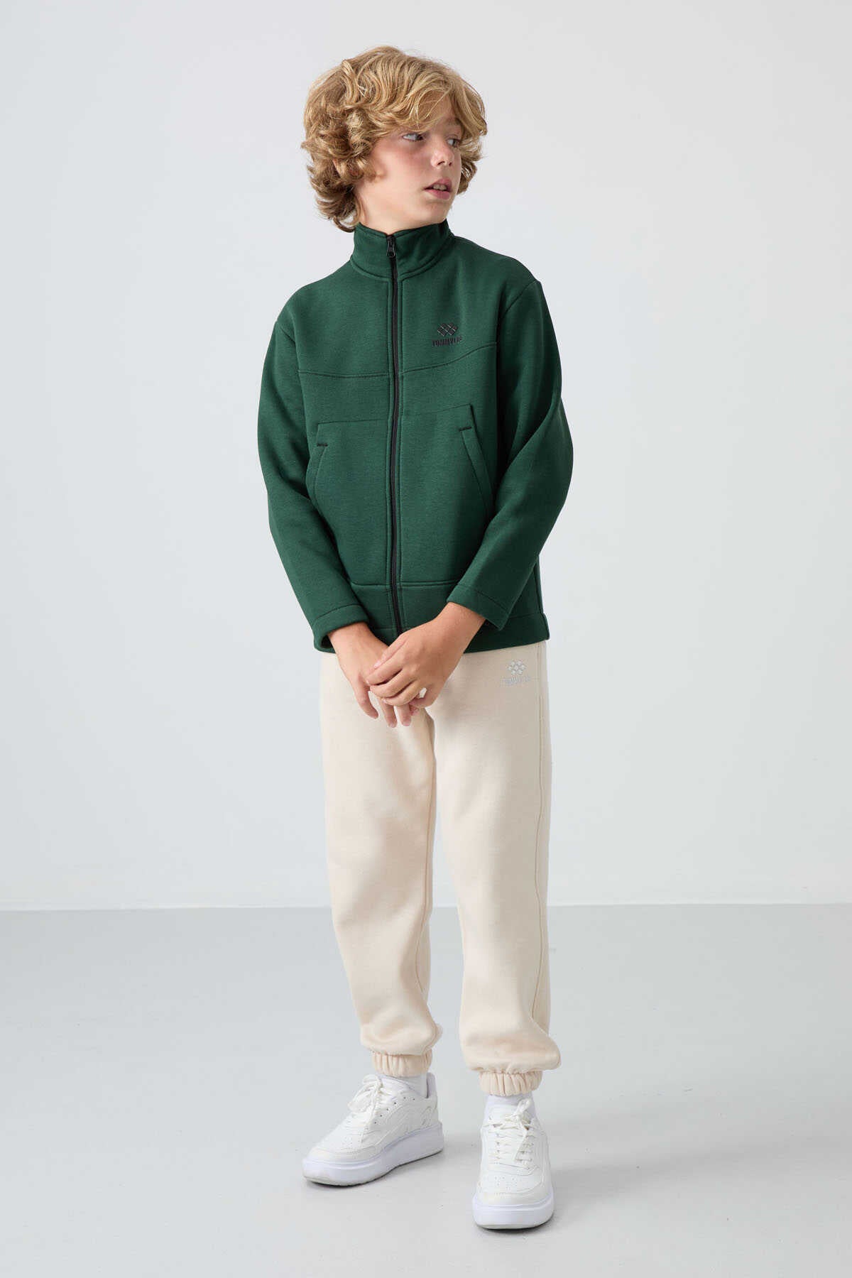 Tommylife Wholesale Waiter Size Stand Collar Standard Fit Basic Boys' Sweatshirt 11245 Pine Green
