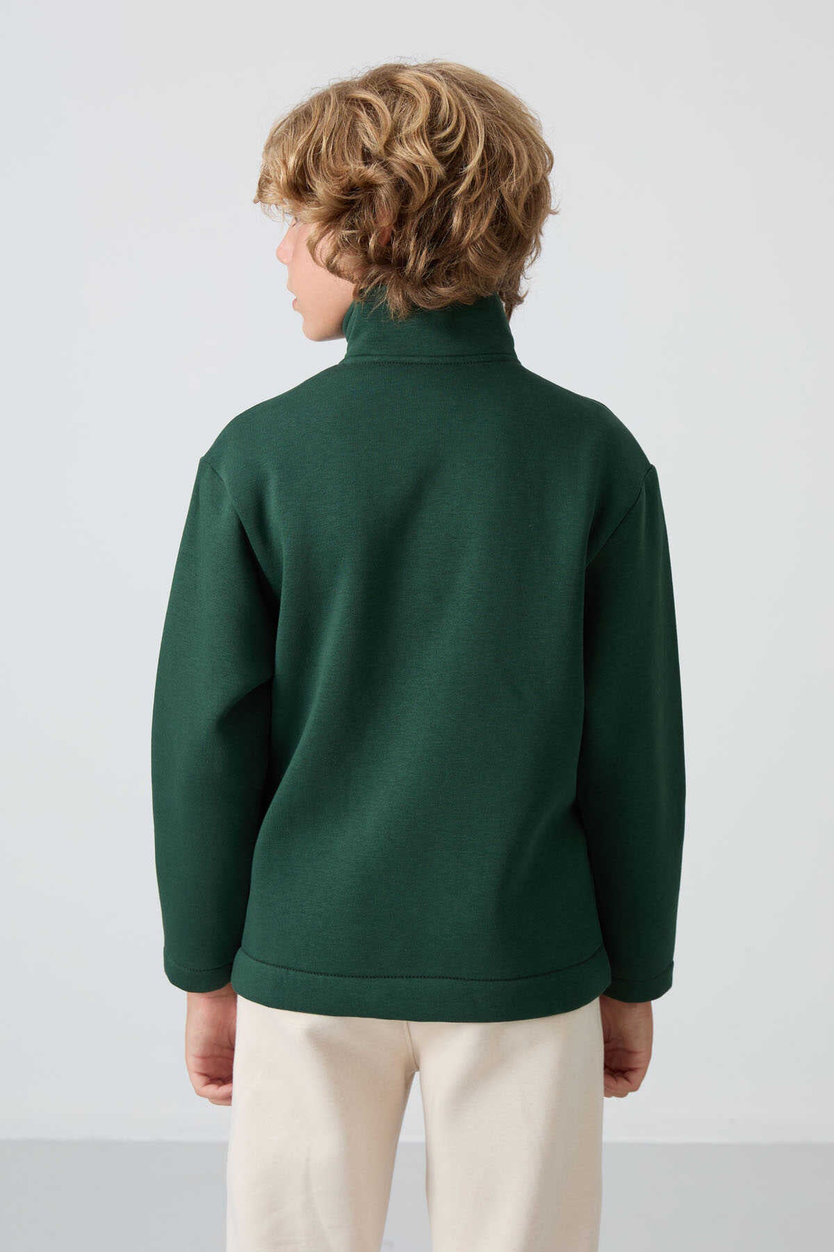 Tommylife Wholesale Waiter Size Stand Collar Standard Fit Basic Boys' Sweatshirt 11245 Pine Green