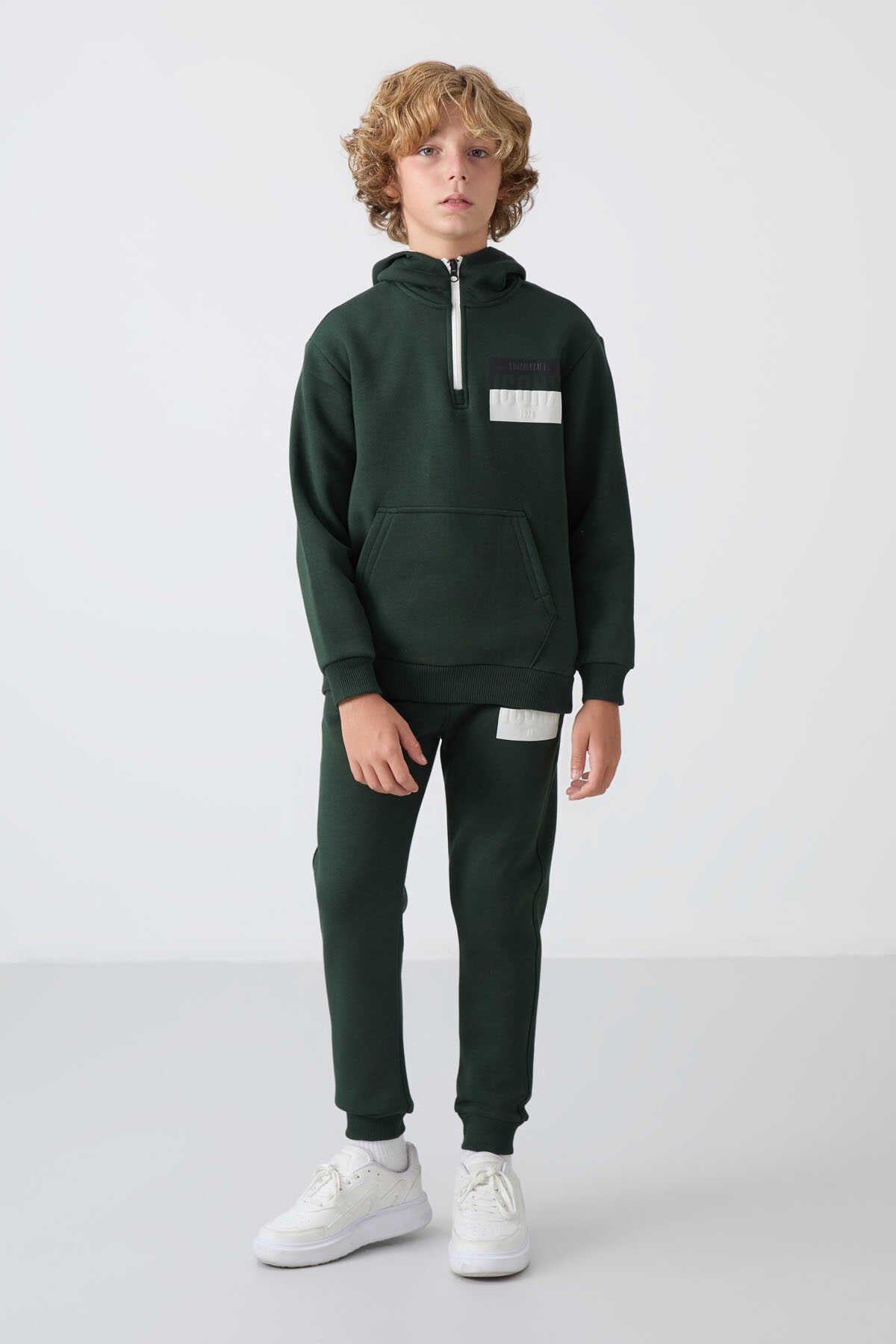 Tommylife Toptan Garson Boy İconx Kapüşonlu Erkek Çocuk Eşofman Takımı 11246 Çam Yeşili