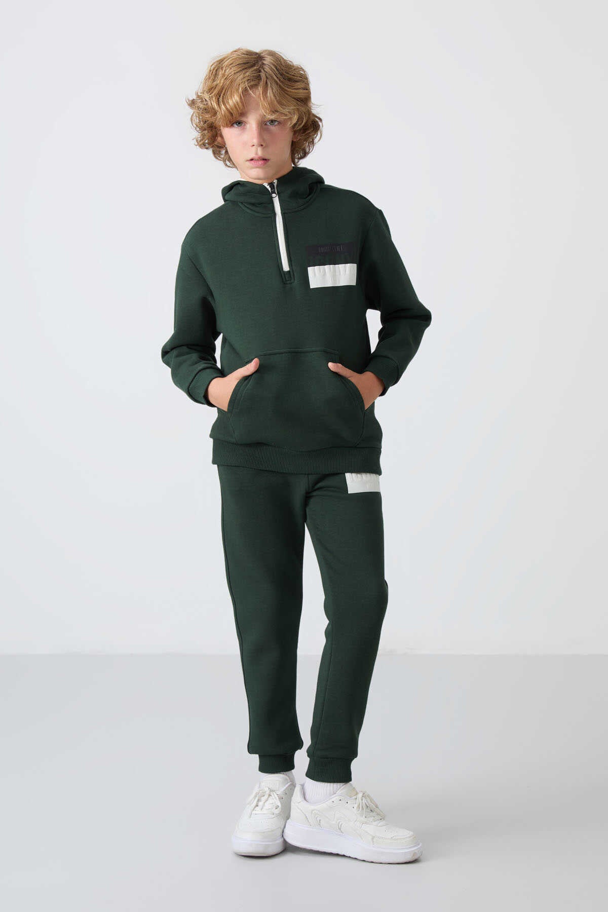 Tommylife Toptan Garson Boy İconx Kapüşonlu Erkek Çocuk Eşofman Takımı 11246 Çam Yeşili