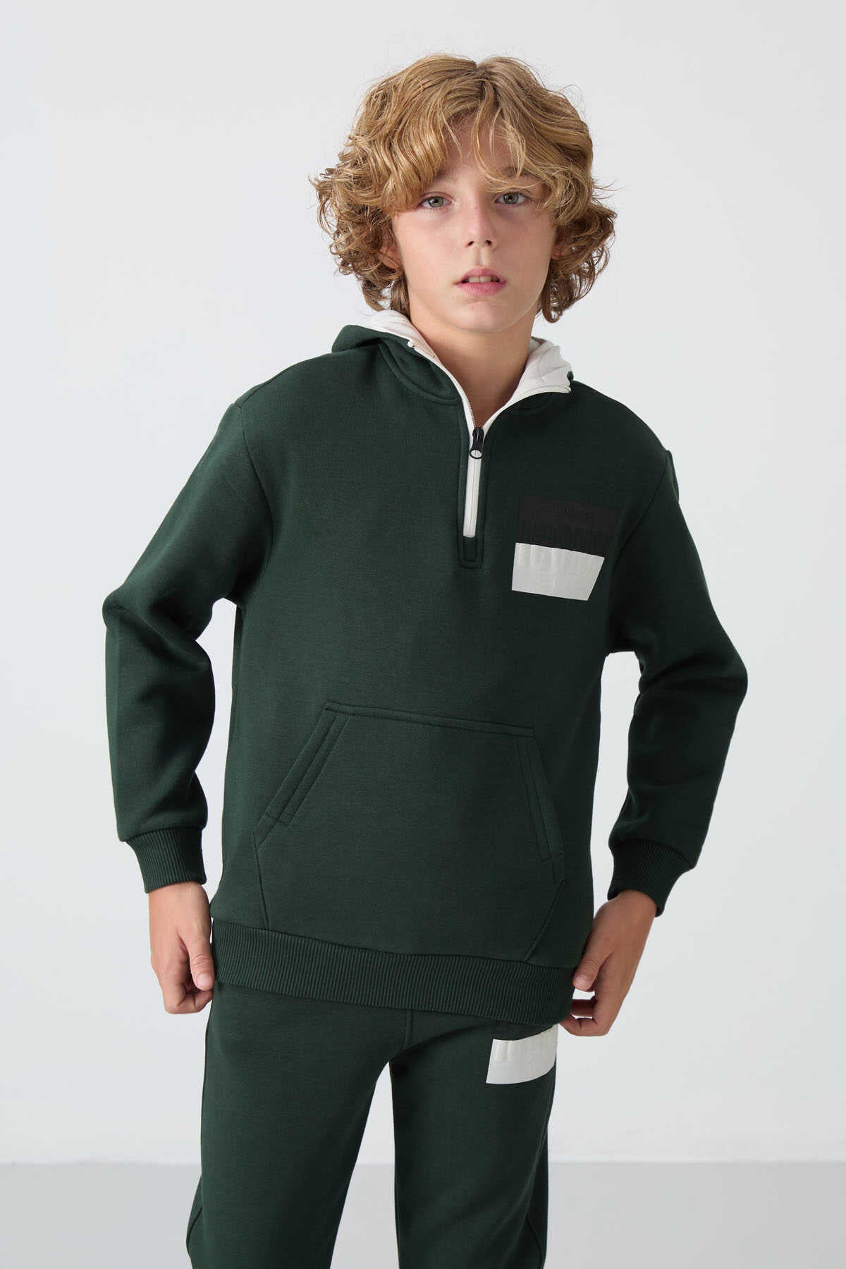Tommylife Toptan Garson Boy İconx Kapüşonlu Erkek Çocuk Eşofman Takımı 11246 Çam Yeşili