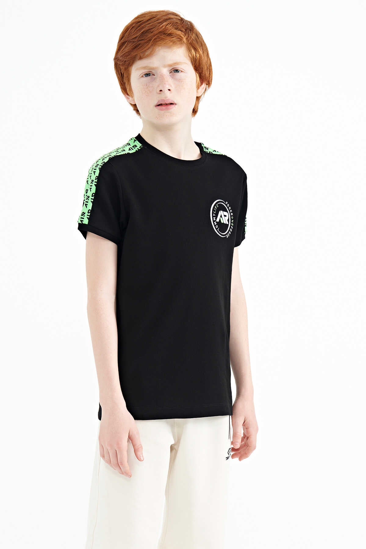 Tommylife Wholesale Waiter Boy Crew Neck Standard Fit Printed Boys' T-Shirt 11121 Black