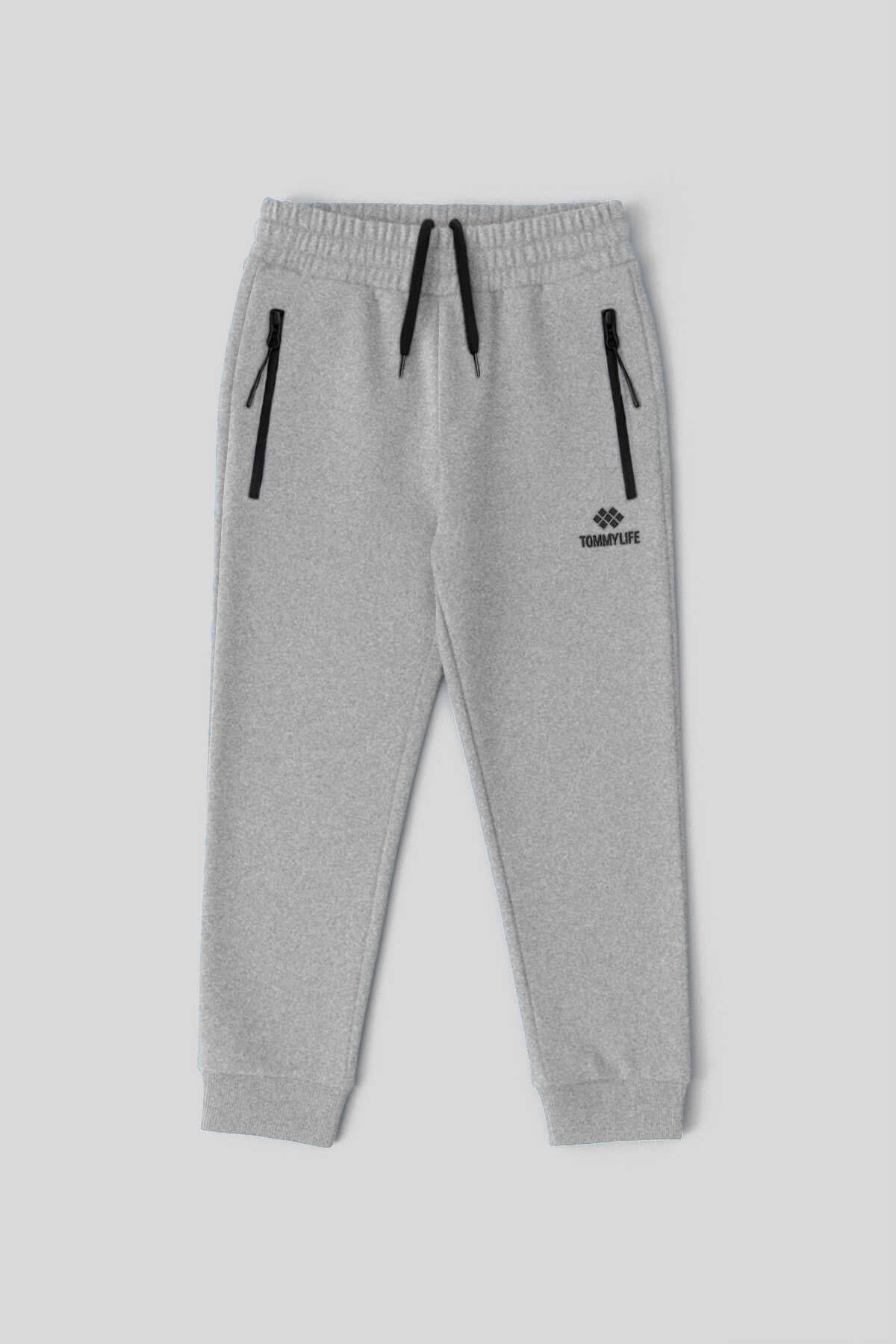 Tommylife Wholesale Black Basic Zippered Pocket Drawstring Waist Jogger Boys' Sweatpants - 10798