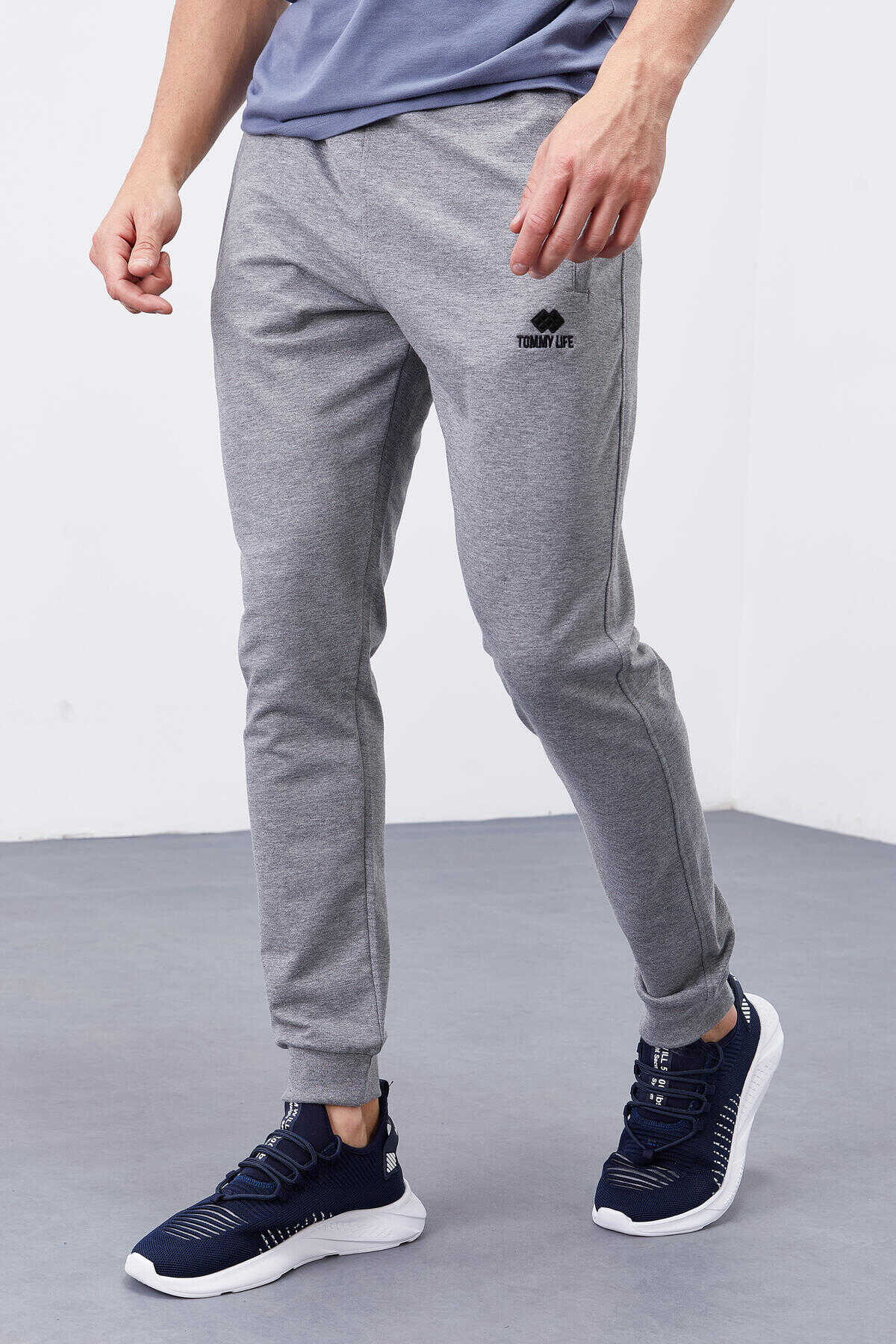 Tommylife Toptan Siyah Fermuar Cepli Dar Kalıp Jogger Erkek Eşofman Alt - 84343