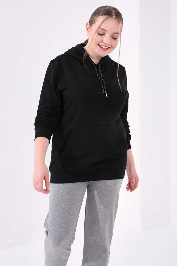 Tommylife Wholesale Gray Mélange Classic Leg Stone Detailed Women's Plus Size Sweatpants - 94040