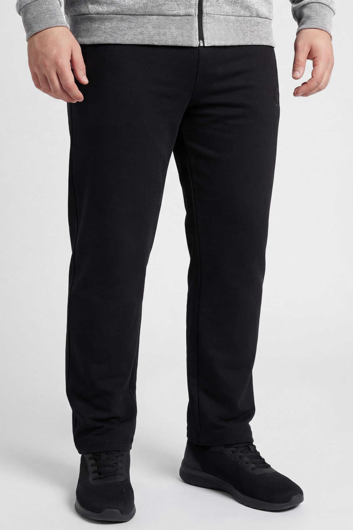Tommylife Wholesale Gray Mélange - Black Stand-Up Collar Classic Leg Plus Size Men's Tracksuit Set - 85176