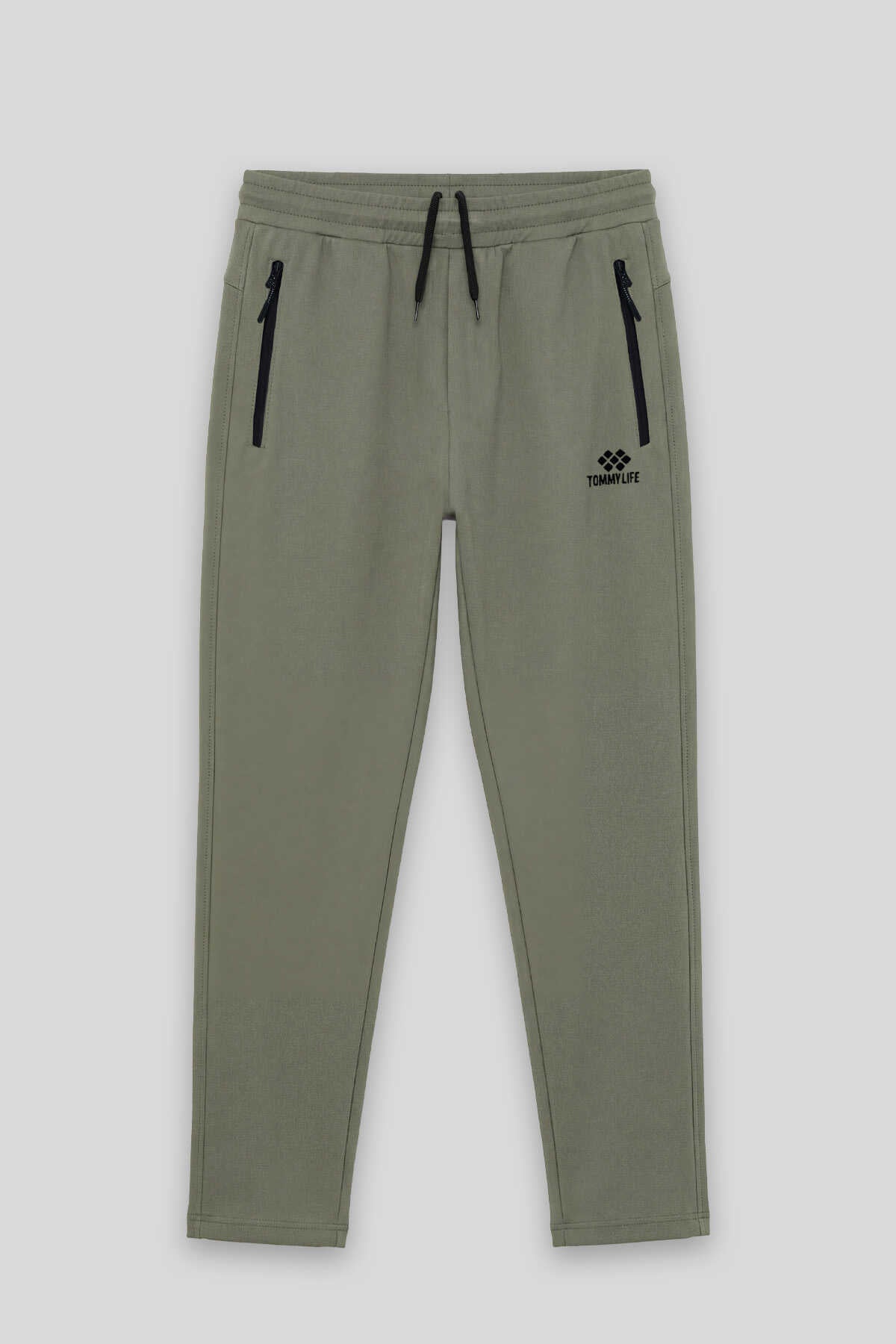 Tommylife Toptan Siyah Basic Belden Bağcıklı Klasik Paça Erkek Büyük Beden Eşofman Alt - 84844