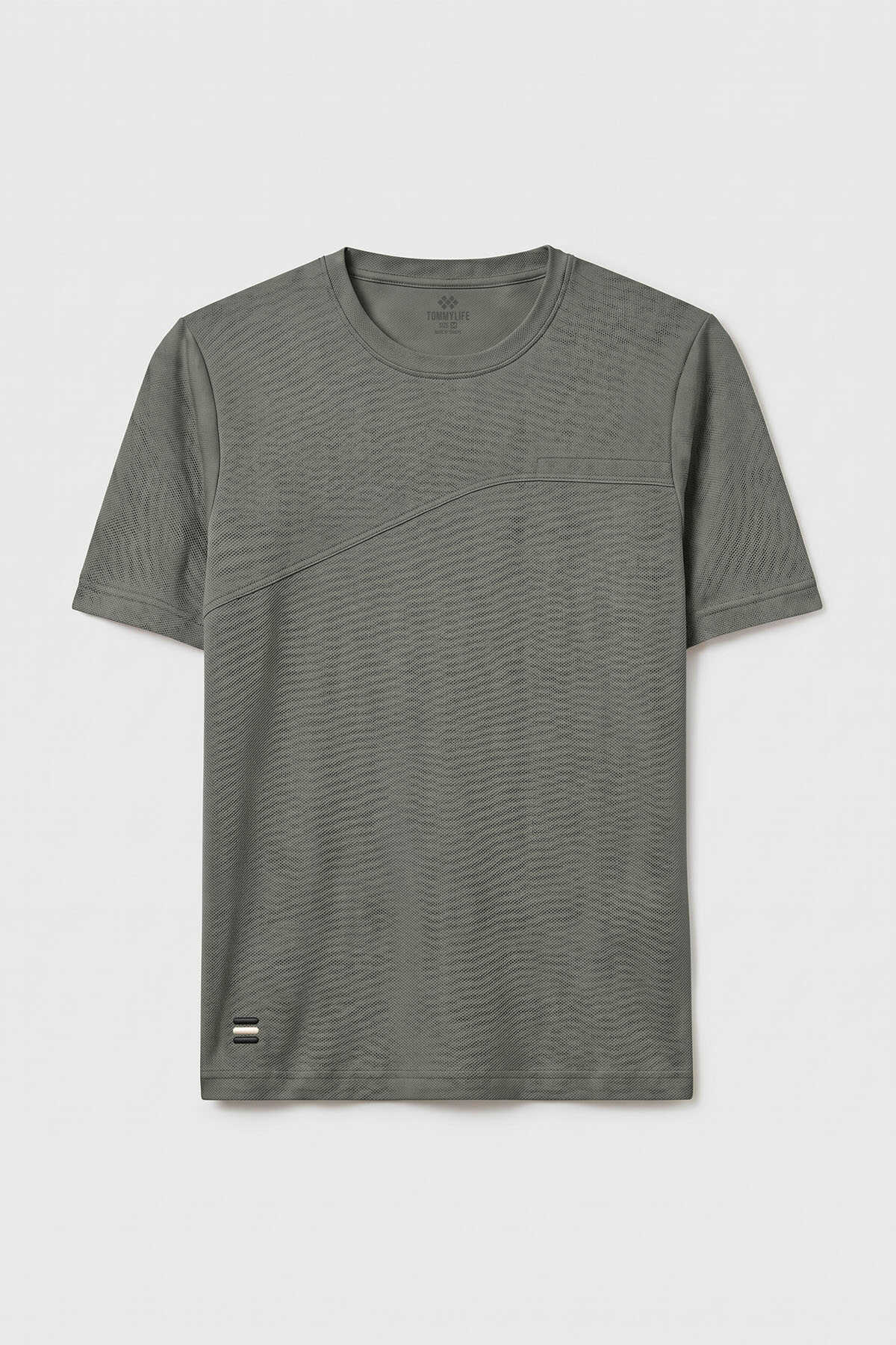 Tommylife Toptan Haki Rahat Form Yüzeyi Dokulu Ön Dikiş Detaylı Erkek T-Shirt - 88437