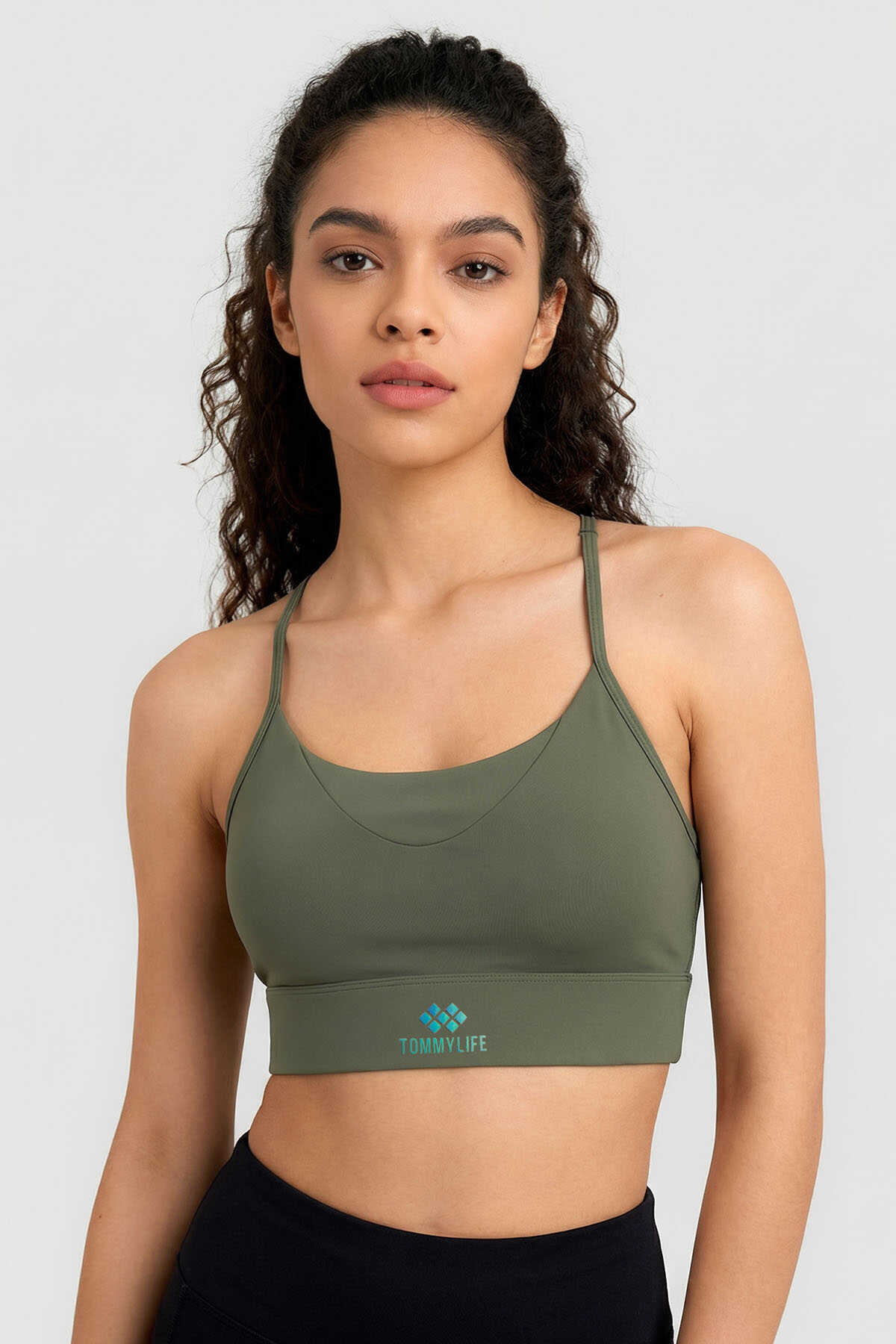 Tommylife Wholesale Black Standard Fit Printed Back Detail Women's Sports Bralette - 97300