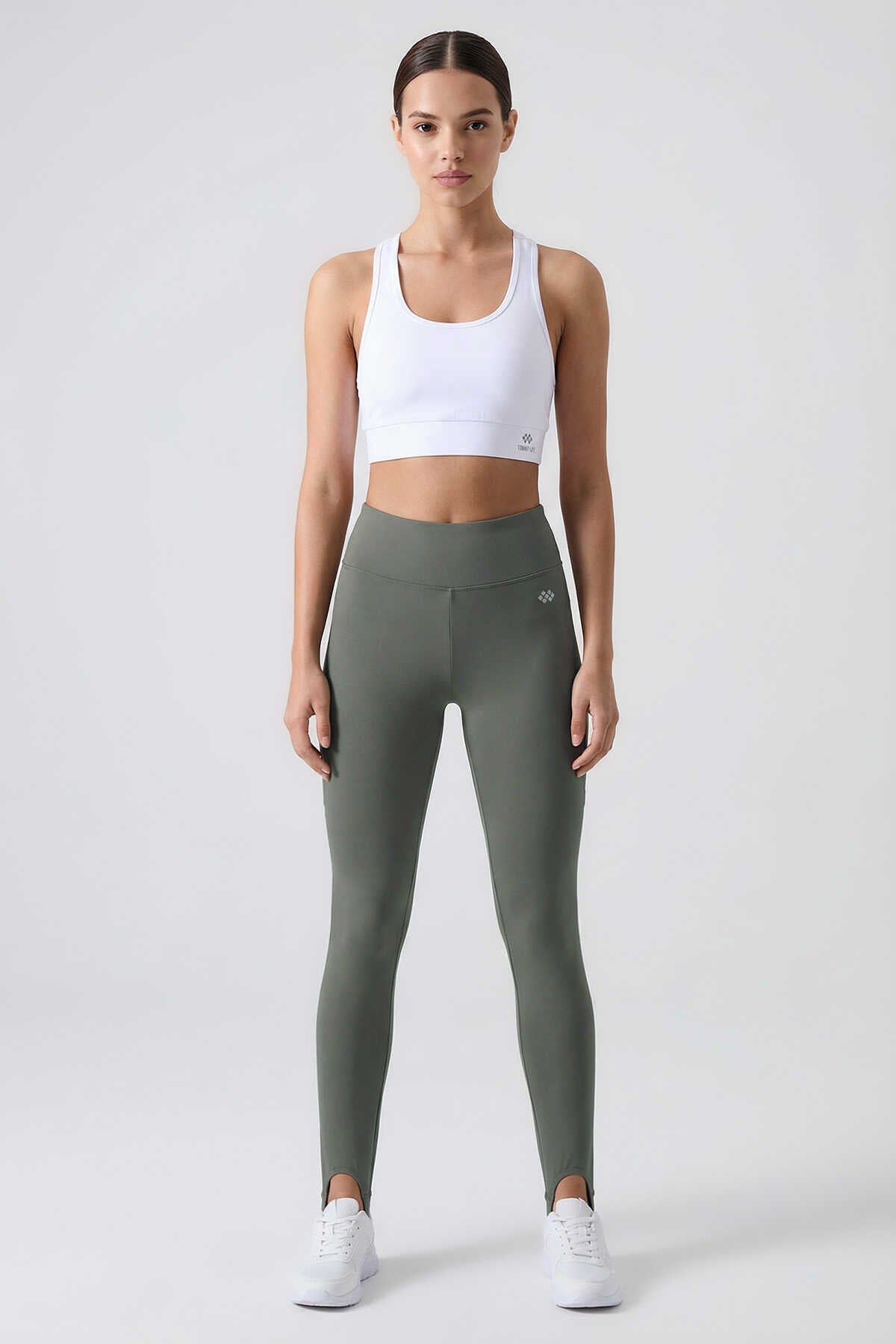 Tommylife Toptan Haki Standart Fit Esnek Spor Performans Kadın Topuklu Tayt - 94685