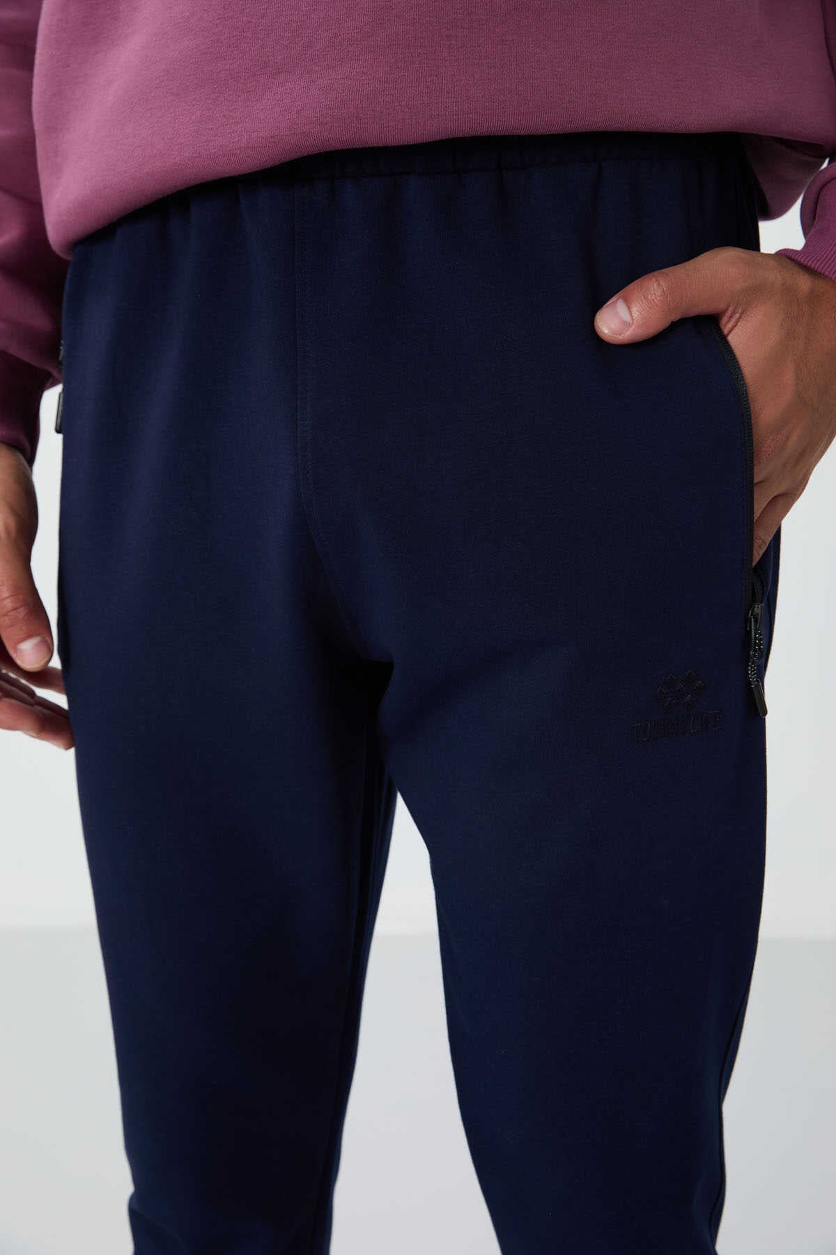 Tommylife Toptan Siyah Fermuar Cepli Standart Kalıp Jogger Erkek Eşofman Alt - 84651