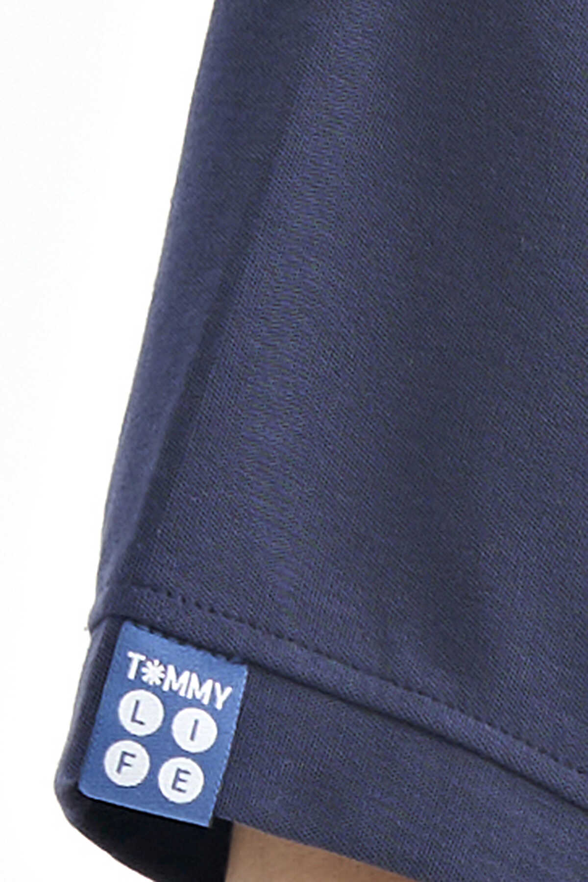 Tommylife Toptan Lacivert Kapüşonlu Kol Etiket Detaylı Oversize Erkek T-Shirt - 88179