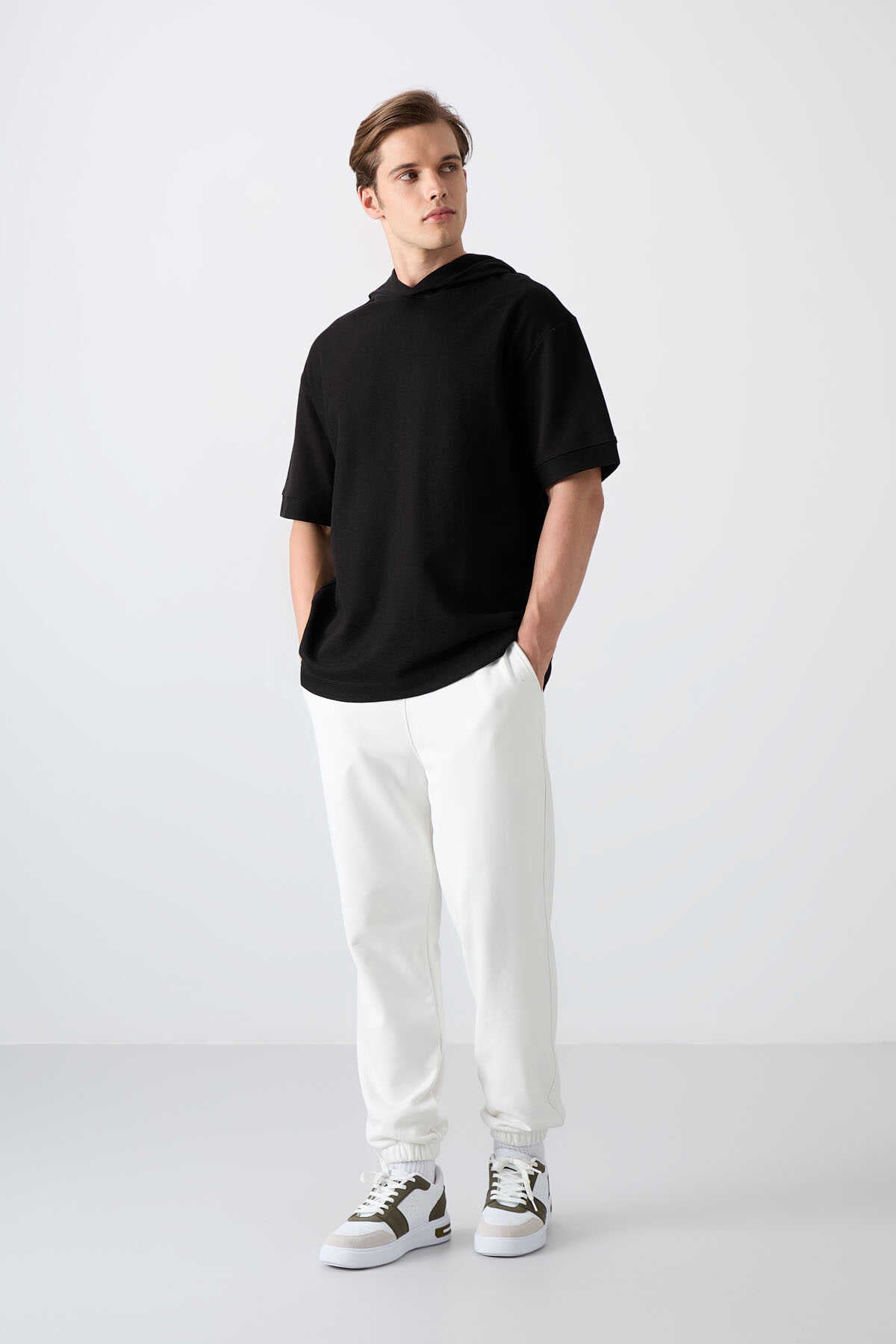 Tommylife Wholesale Hooded Oversize Basic Men's T-Shirt 88335 Black