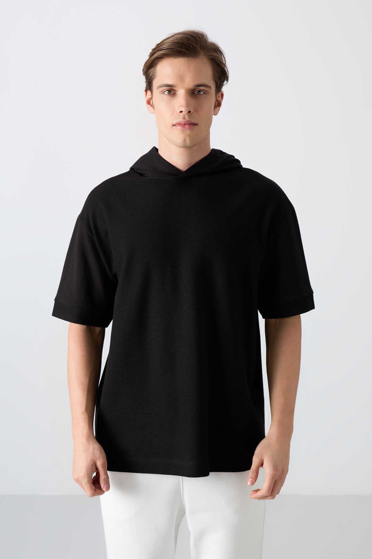 Tommylife Wholesale Hooded Oversize Basic Men's T-Shirt 88335 Black