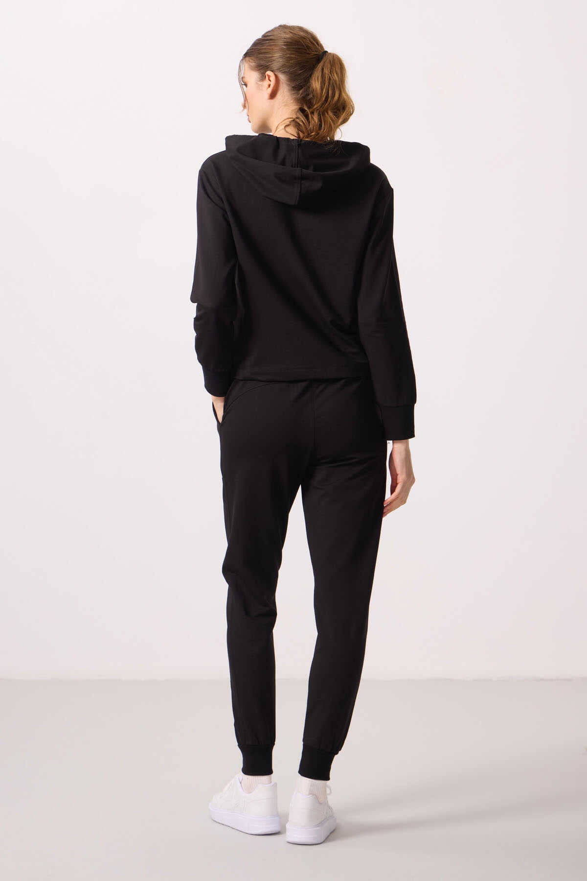 Tommylife Wholesale Hooded Oversized Women's Tracksuit Set - 95336 Black