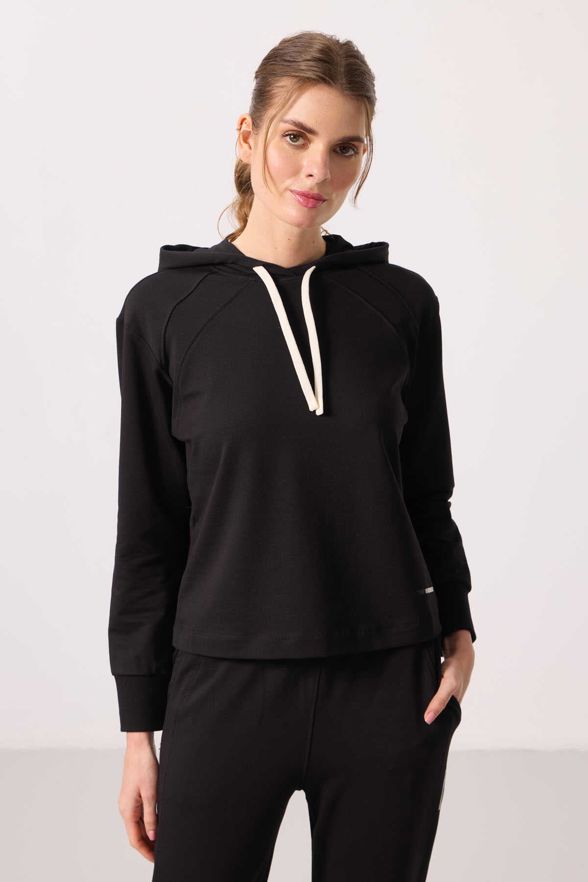 Tommylife Wholesale Hooded Oversized Women's Tracksuit Set - 95336 Black