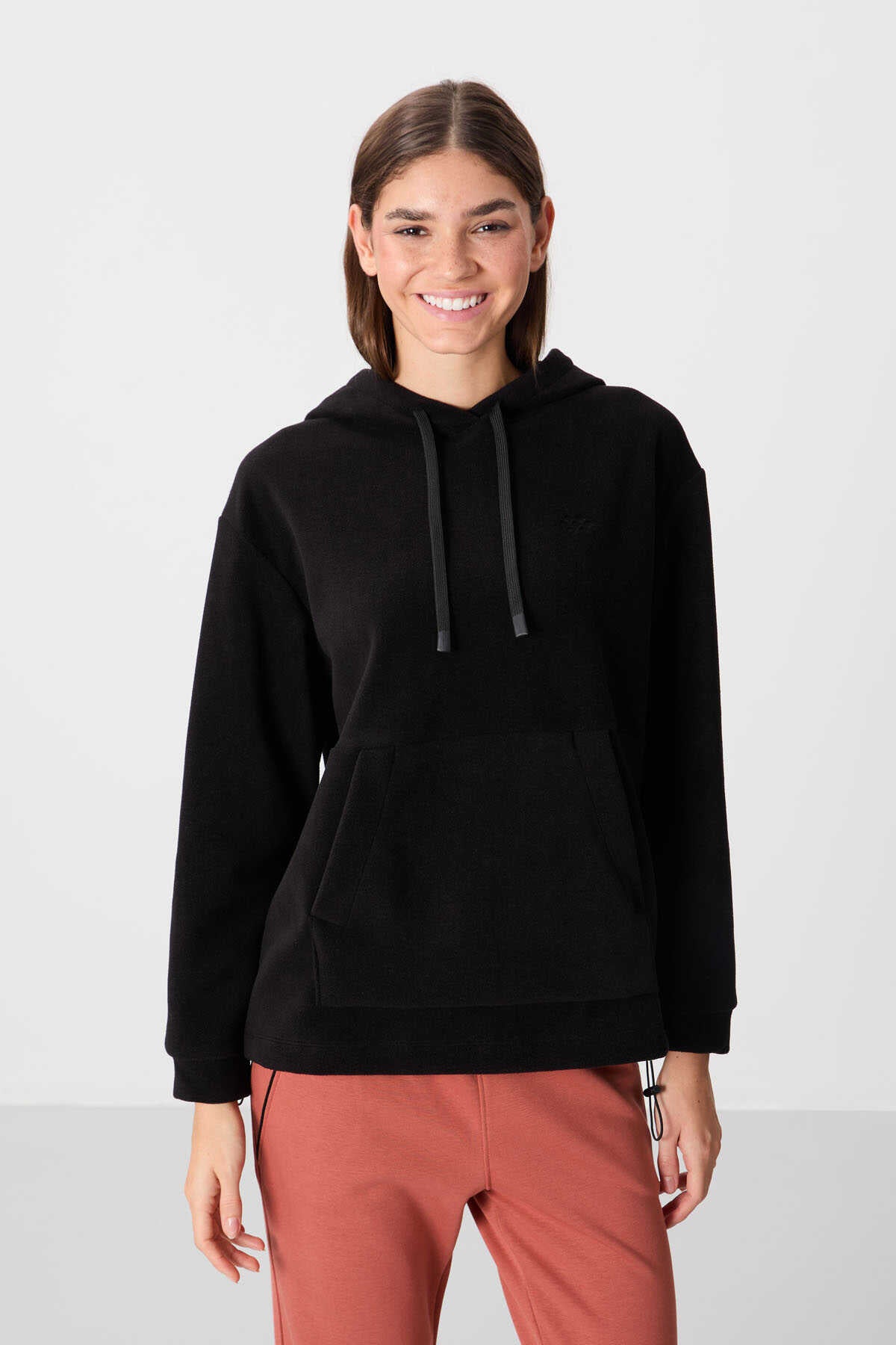 Tommylife Wholesale Hooded Oversized Women's Fleece Sweatshirt 97292 Black