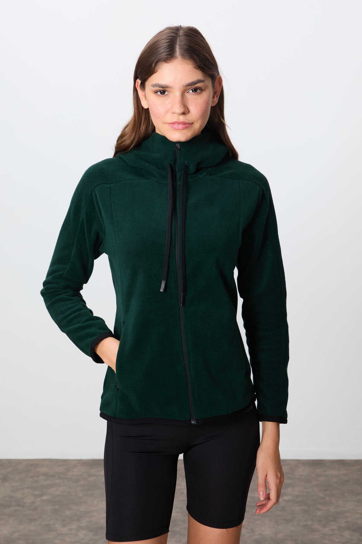 Tommylife Wholesale Hooded Standard Fit Zippered Women's Fleece Sweatshirt 97287 Black