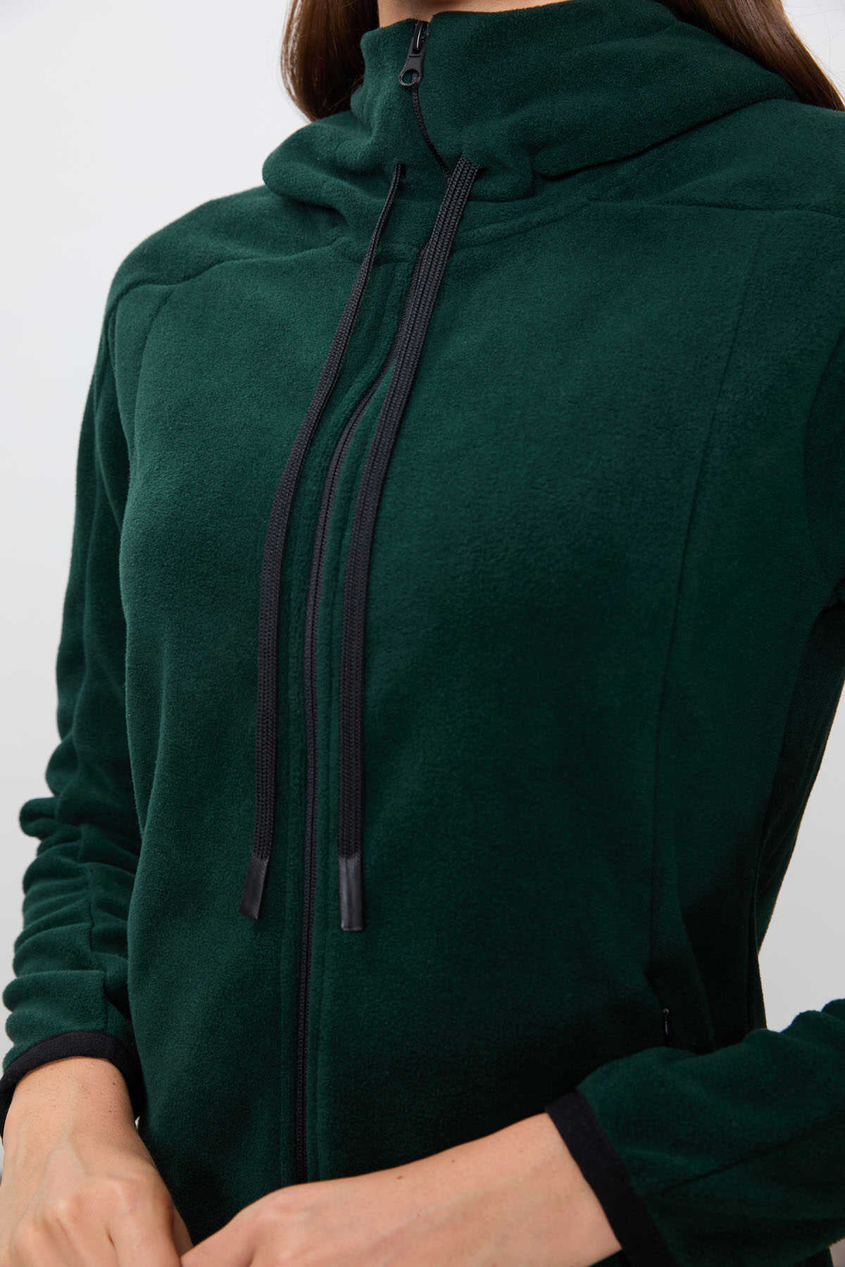 Tommylife Wholesale Hooded Standard Fit Zippered Women's Fleece Sweatshirt 97287 Black