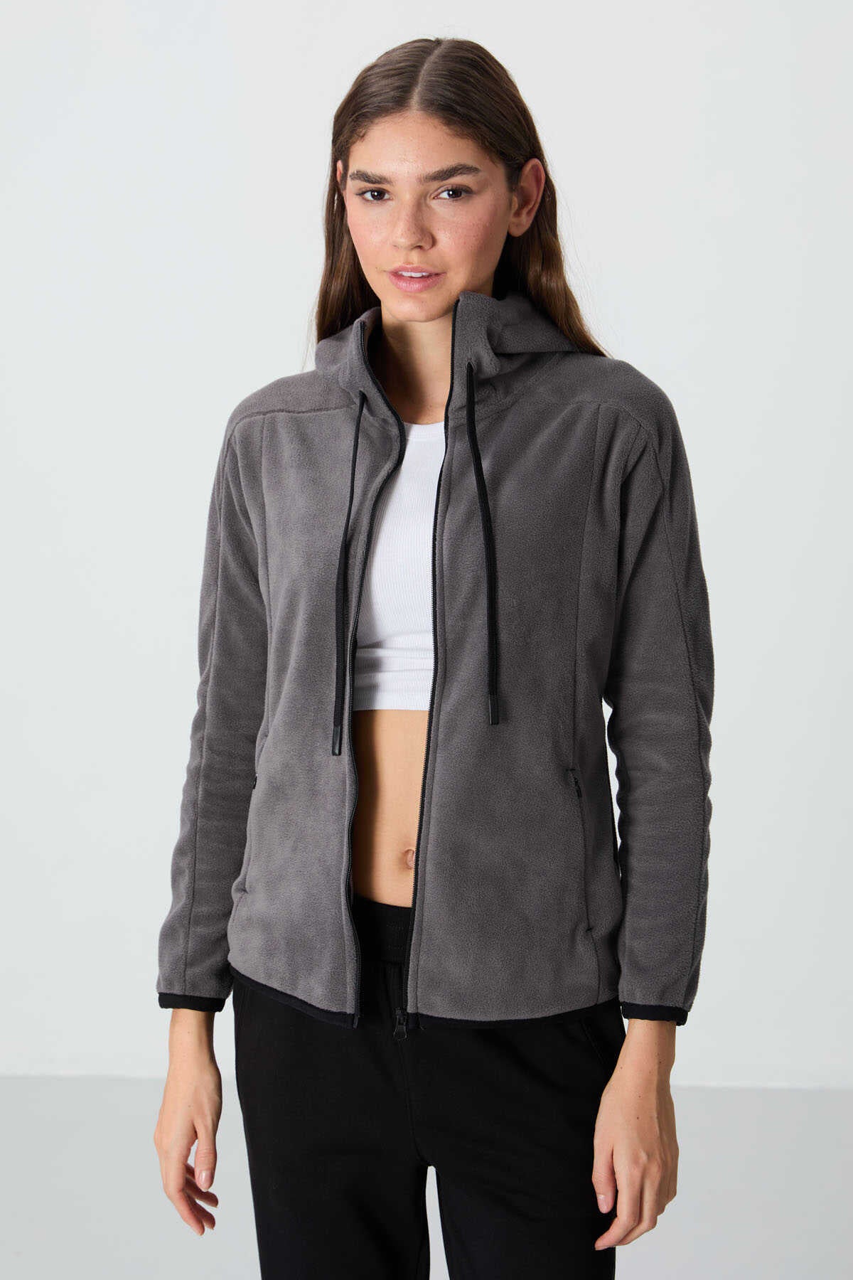Tommylife Wholesale Hooded Standard Fit Zippered Women's Fleece Sweatshirt 97287 Black