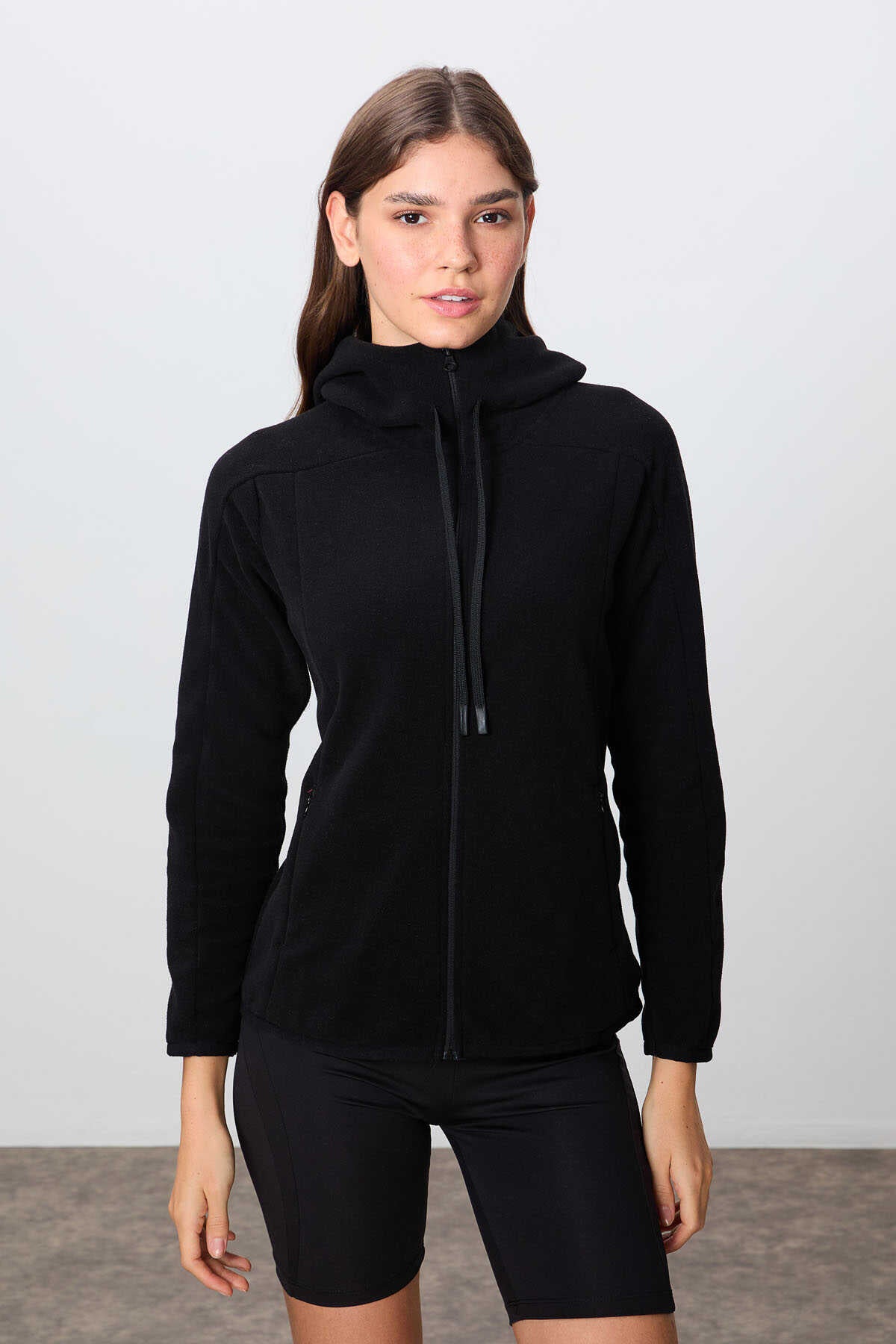 Tommylife Wholesale Hooded Standard Fit Zippered Women's Fleece Sweatshirt 97287 Black