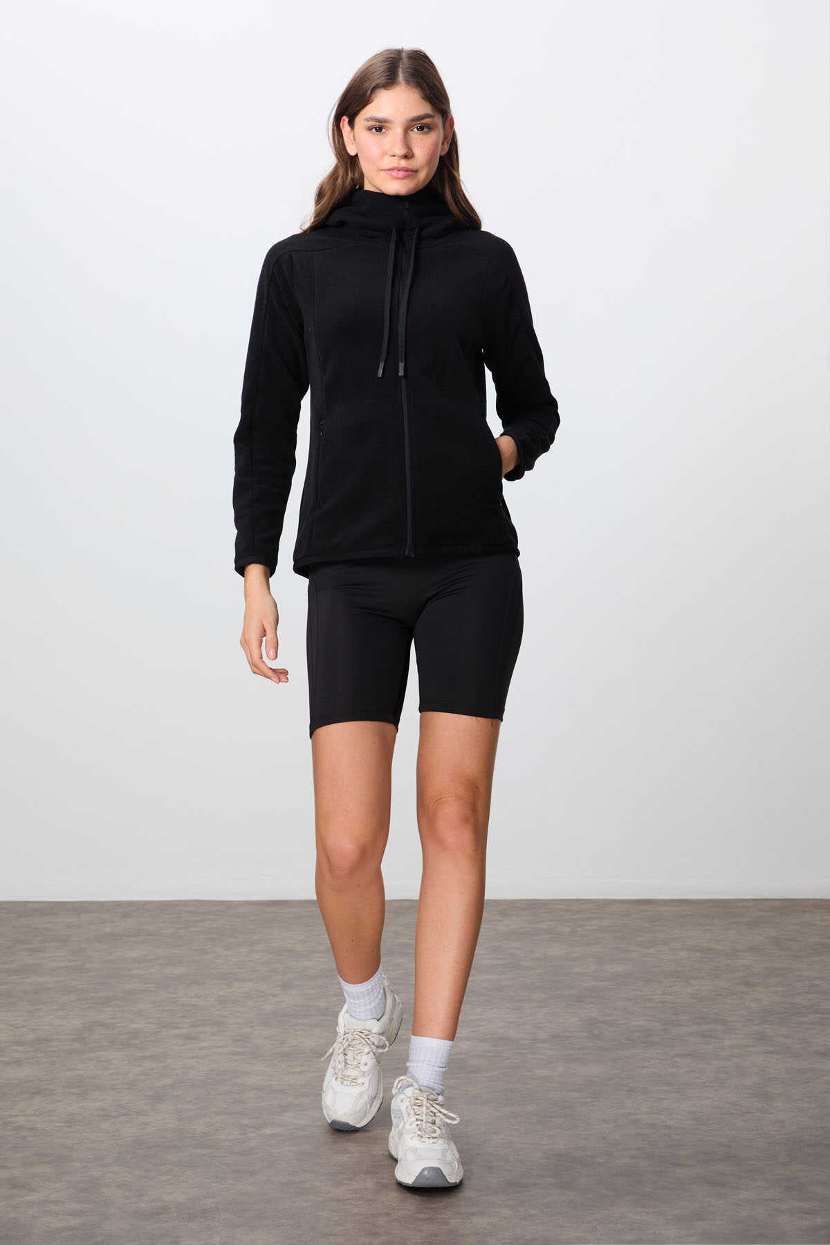 Tommylife Wholesale Hooded Standard Fit Zippered Women's Fleece Sweatshirt 97287 Black