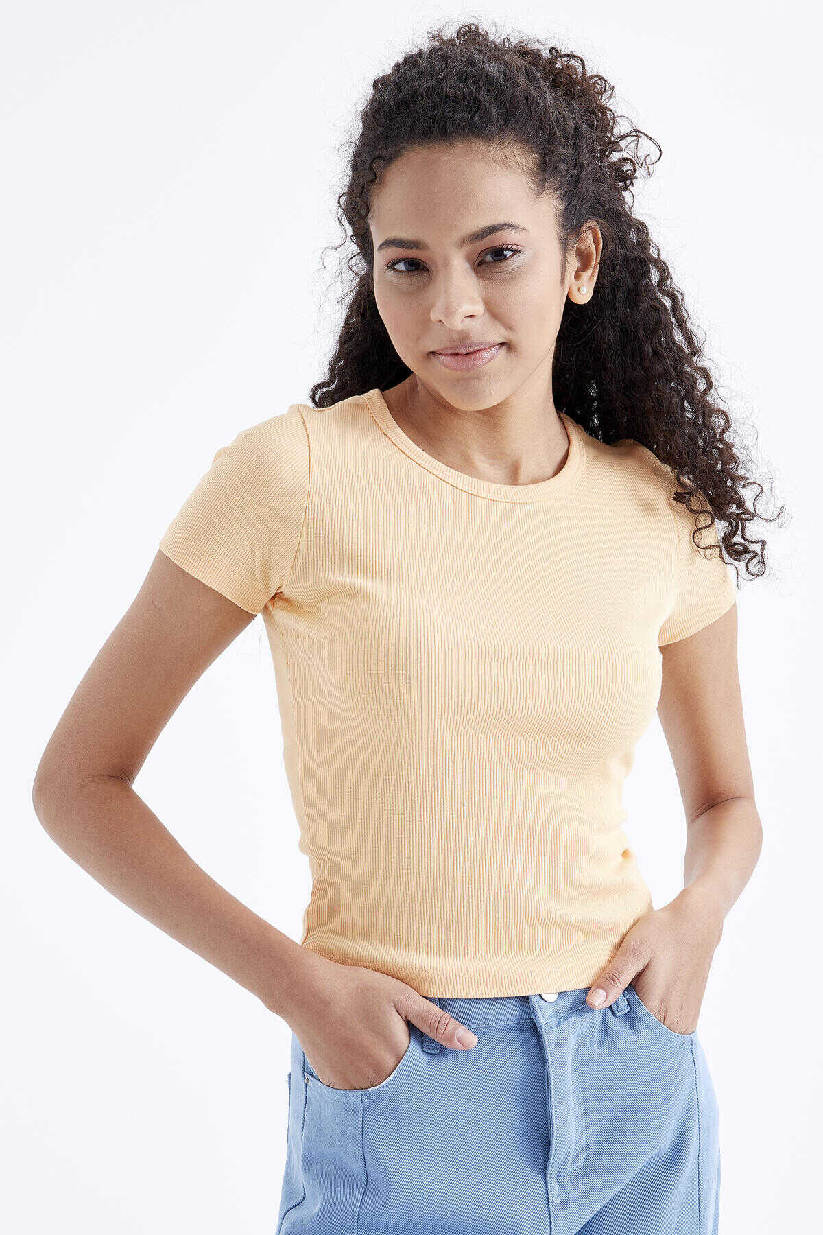 Tommylife Toptan Fıstık Yeşil Basic Kısa Kol O Yaka Kadın T-Shirt - 97202