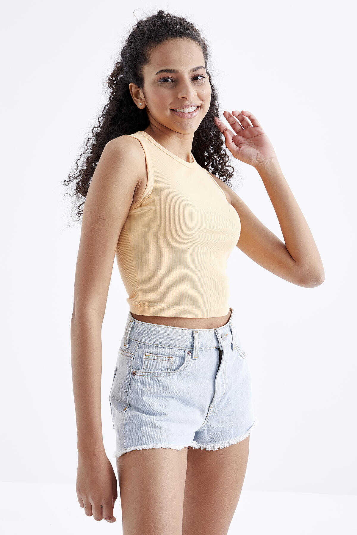 Tommylife Toptan Yeşil Basic Kolsuz O Yaka Kadın Crop Top Atlet - 97204