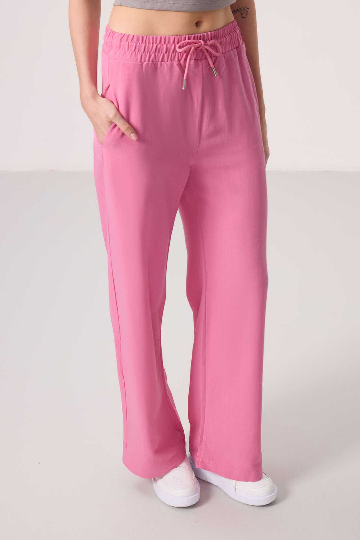 Tommylife Wholesale Linen Wide Leg Comfortable Fit Women's Palazzo Pants - 94675 Blue