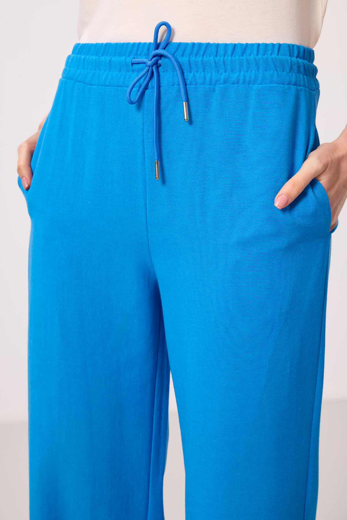 Tommylife Wholesale Linen Wide Leg Comfortable Fit Women's Palazzo Pants - 94675 Blue