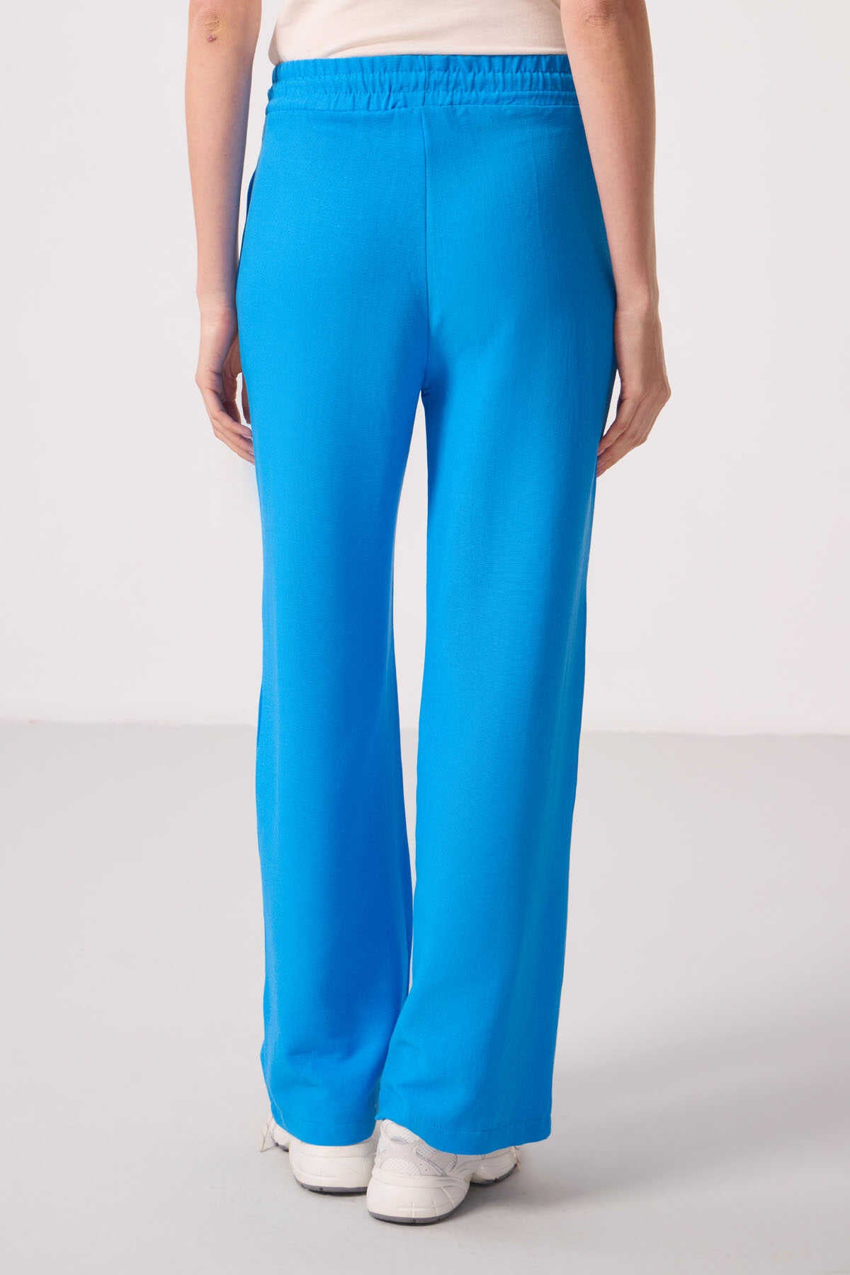 Tommylife Wholesale Linen Wide Leg Comfortable Fit Women's Palazzo Pants - 94675 Blue