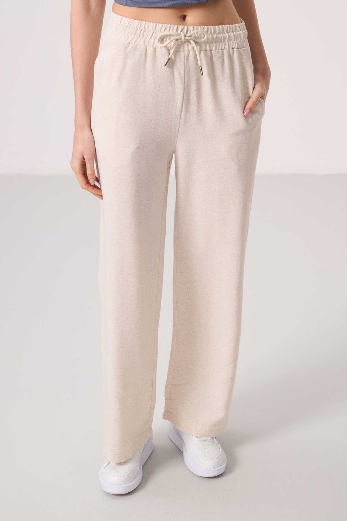 Tommylife Wholesale Linen Wide Leg Comfortable Fit Women's Palazzo Pants - 94675 Blue